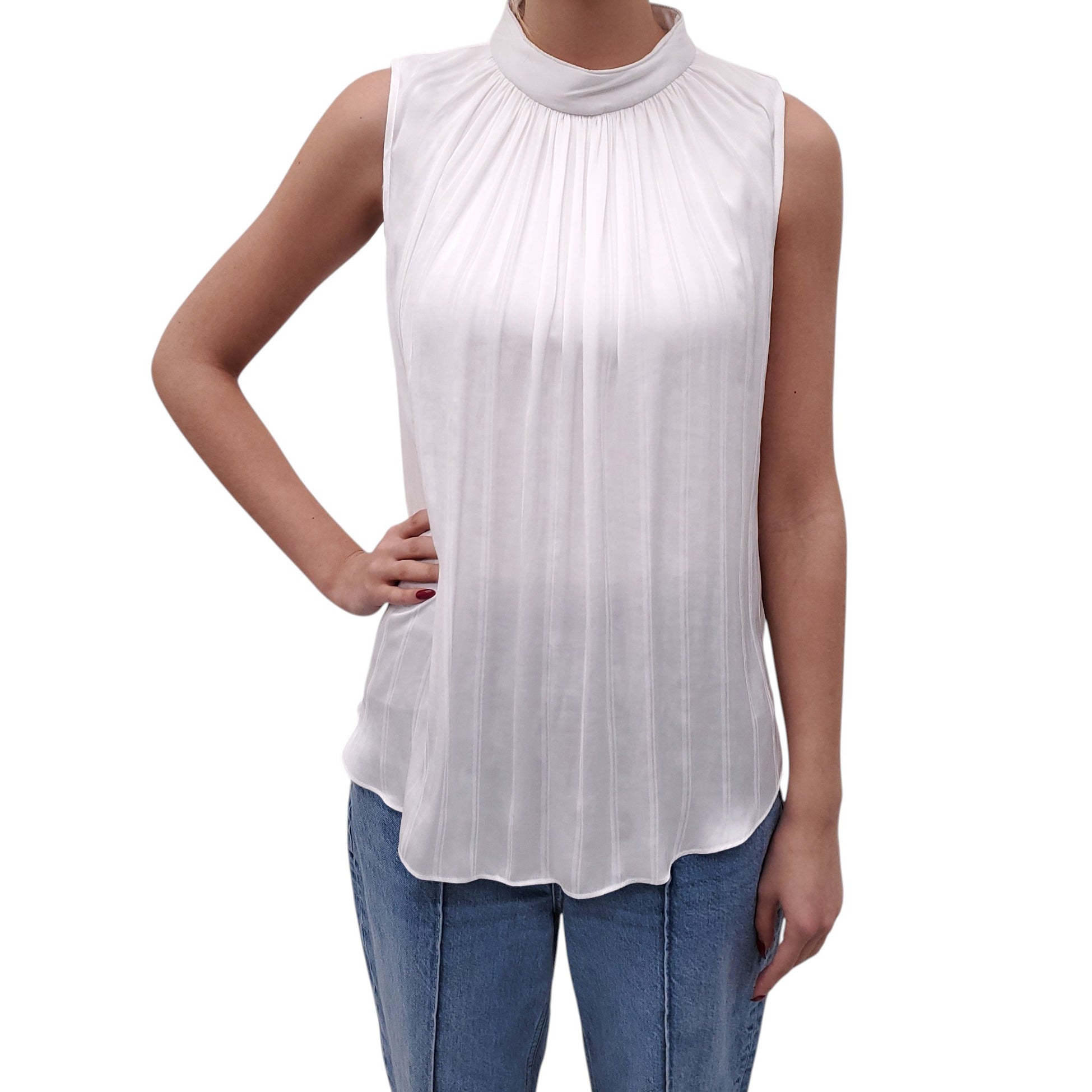 SMYTHE WHITE STRIPED SLEEVELESS BLOUSE - SIZE S