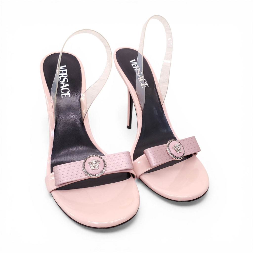 VERSACE BLUSH RIBBON STILETTO SANDAL HEELS - SIZE 40