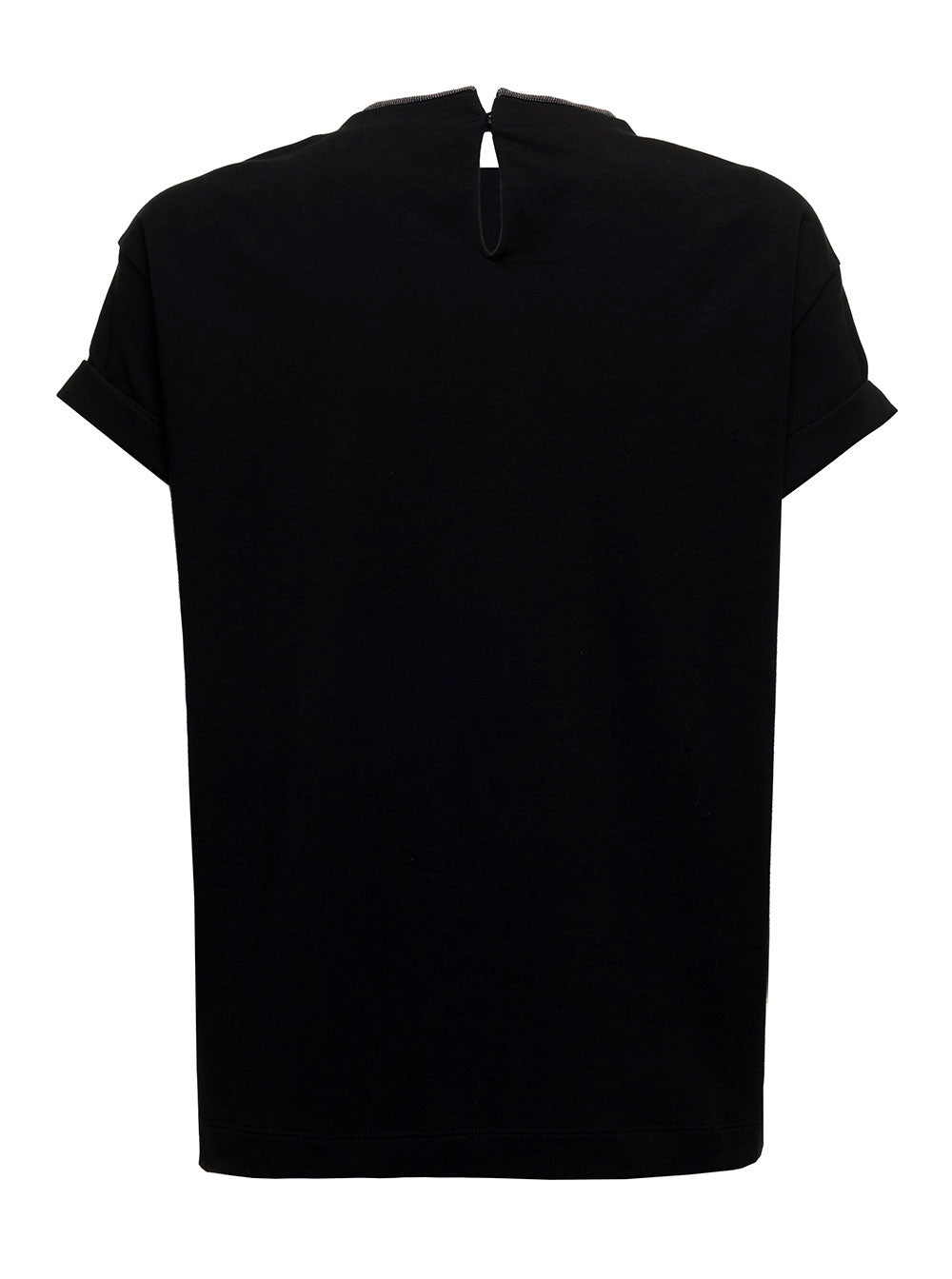 Brunello Cucinelli Women Brunello Cucinelli Woman's Black Cotton T-Shirt With Monile Crew Neck