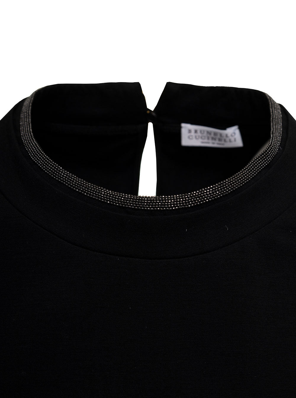 Brunello Cucinelli Women Brunello Cucinelli Woman's Black Cotton T-Shirt With Monile Crew Neck