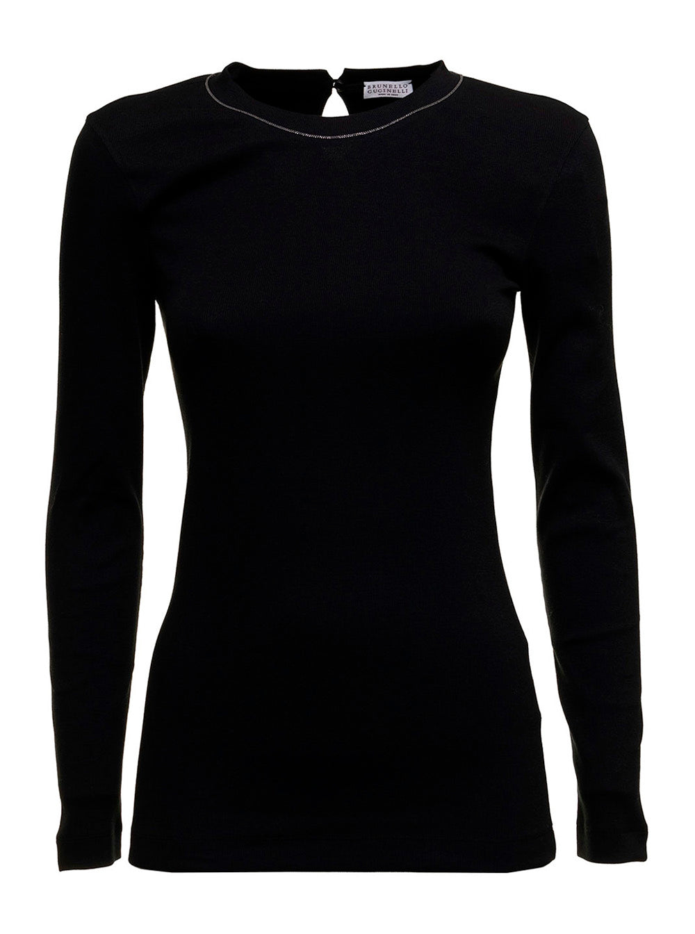 Brunello Cucinelli Women Black Long Sleeve T-Shirt With Round Neck And Monile Details In Cotton Women