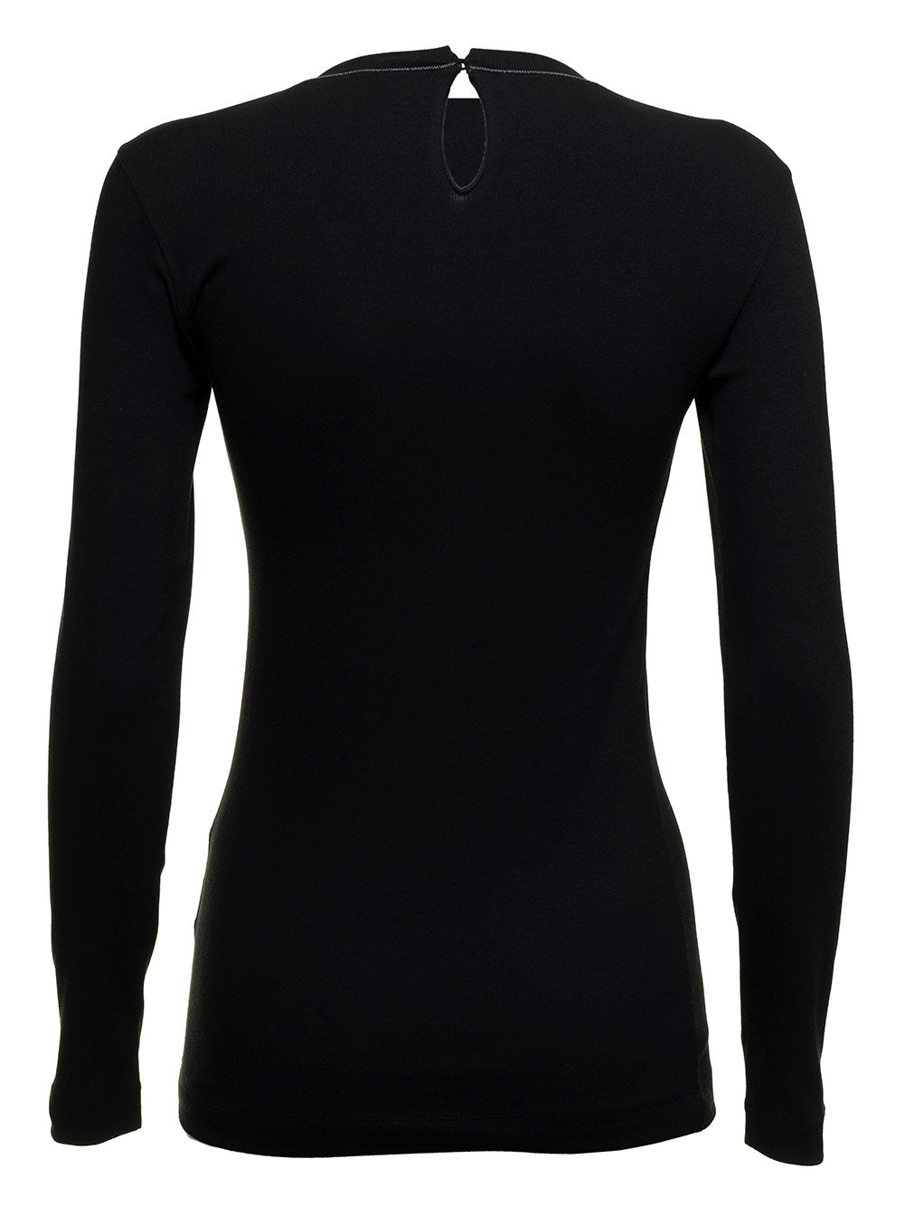 Brunello Cucinelli Women Black Long Sleeve T-Shirt With Round Neck And Monile Details In Cotton Women
