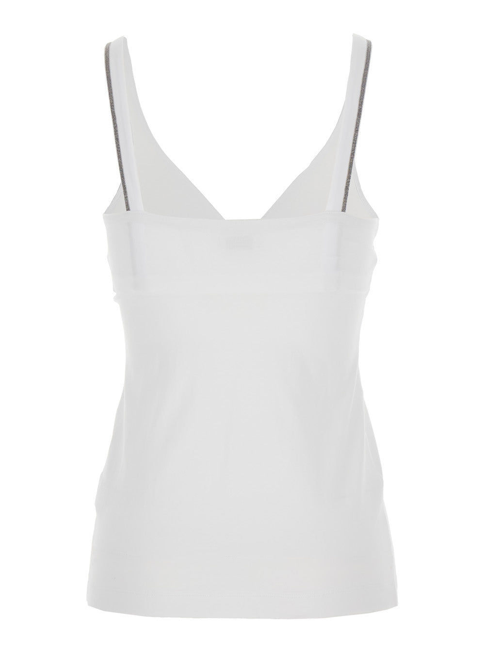 Brunello Cucinelli Women White Top With V-Neck And Monile Details On The Edges In Cotton For Women