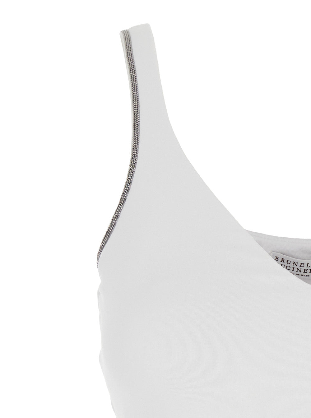 Brunello Cucinelli Women White Top With V-Neck And Monile Details On The Edges In Cotton For Women
