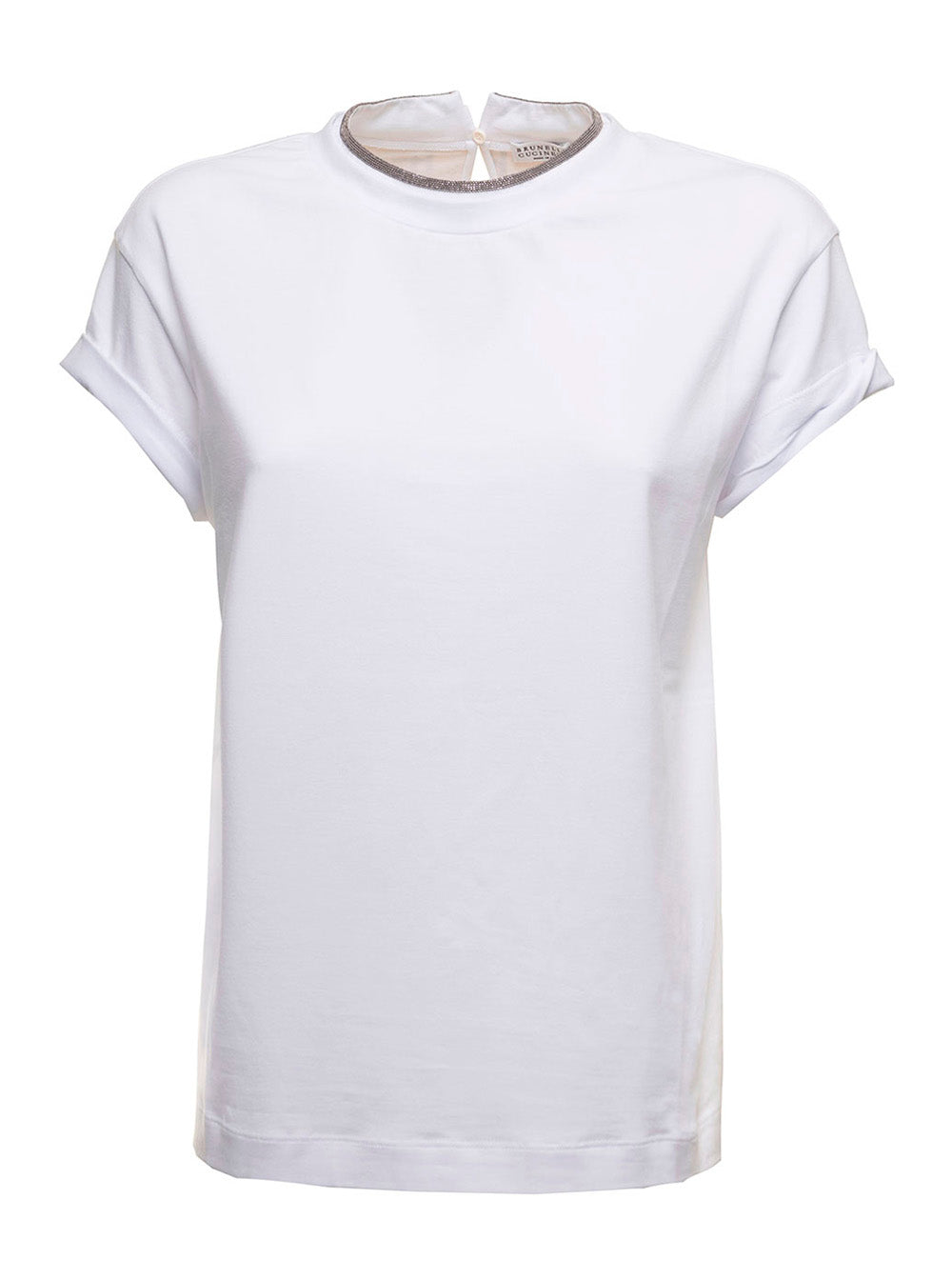 Brunello Cucinelli Women White T-Shirt With Round Neck And Monile Details In Cotton For Women
