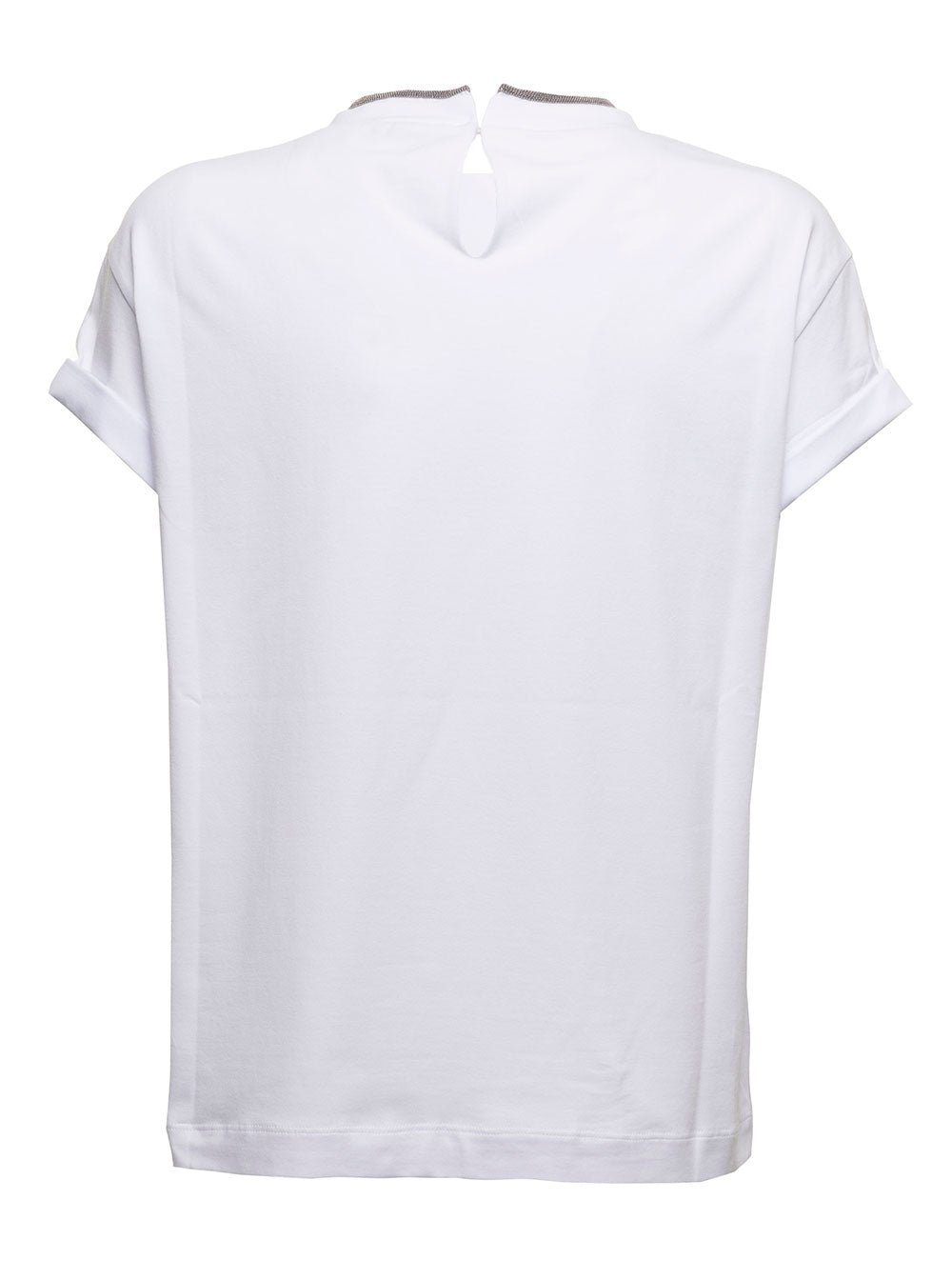 Brunello Cucinelli Women White T-Shirt With Round Neck And Monile Details In Cotton For Women