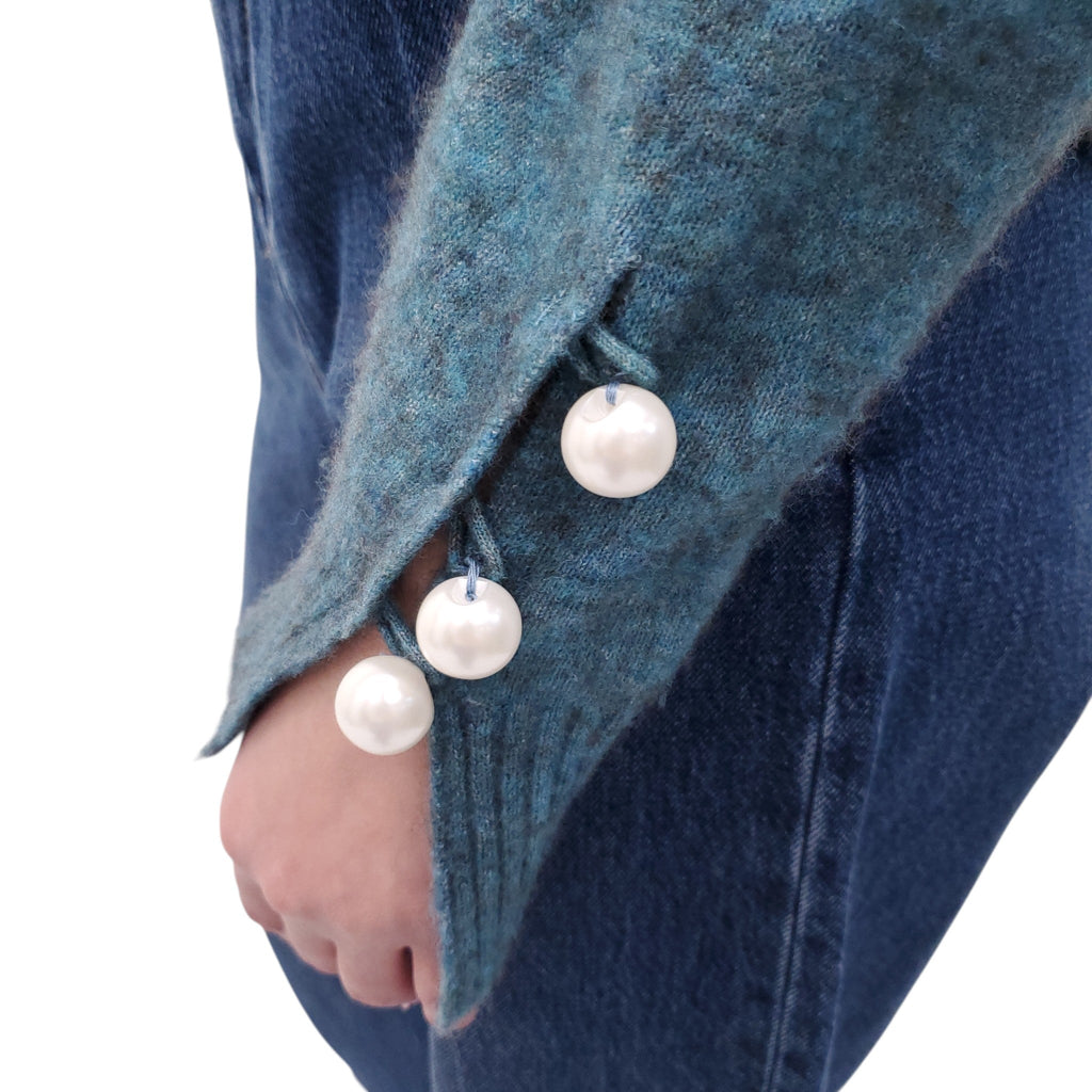 3.1 PHILLIP LIM TEAL SWEATER WITH PEARL DETAILS - SIZE S