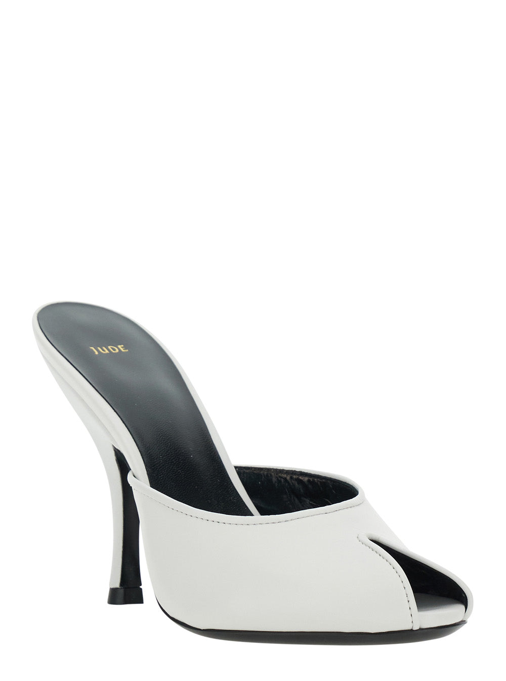 Jude Women 'Date' White Heeled Sandals With Cut-Out Toe In Leather Women