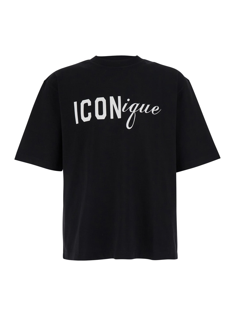 Dsquared2 Men Black T-Shirt With Round Neck And Logo On The Front In Cotton For Men