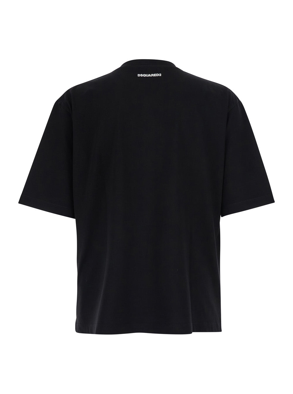 Dsquared2 Men Black T-Shirt With Round Neck And Logo On The Front In Cotton For Men
