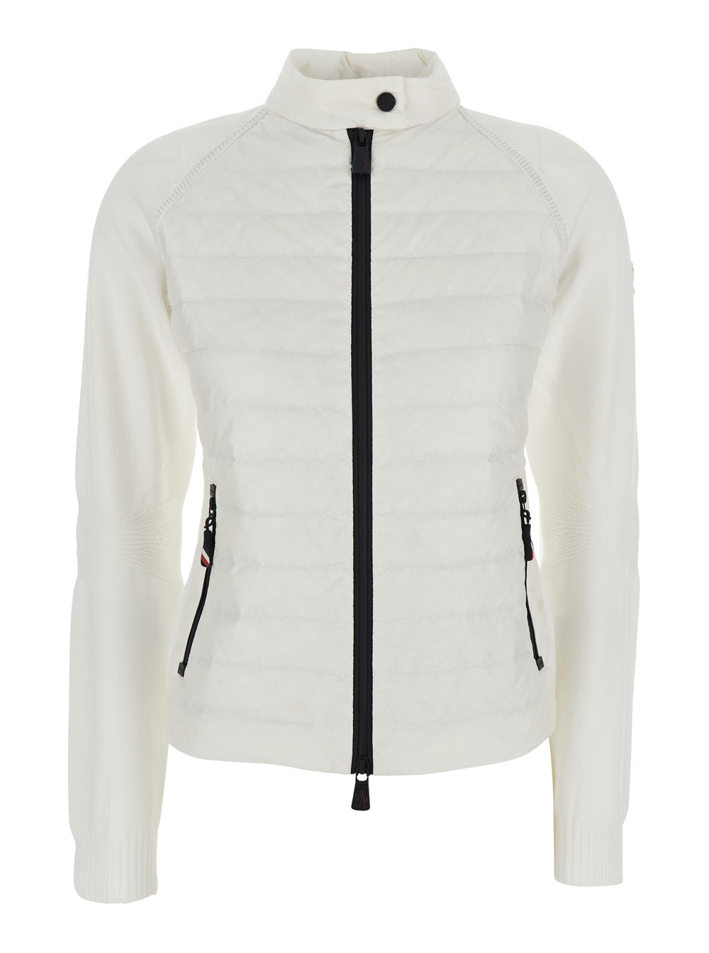 Moncler Grenoble Women White Cardigan With Stand-Up Collar And Logo On The Sleeve In Tech Fabric Woman