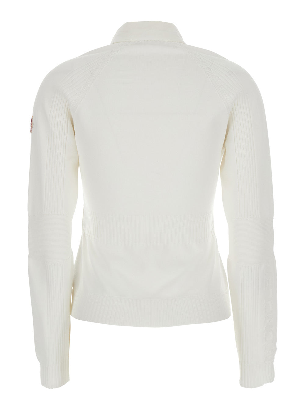 Moncler Grenoble Women White Cardigan With Stand-Up Collar And Logo On The Sleeve In Tech Fabric Woman