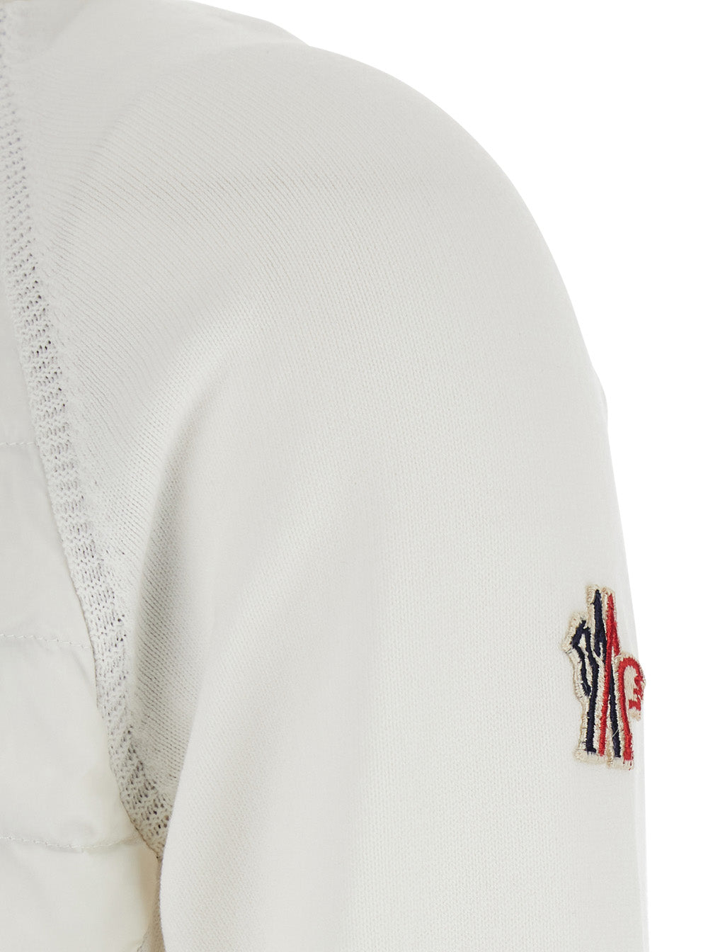 Moncler Grenoble Women White Cardigan With Stand-Up Collar And Logo On The Sleeve In Tech Fabric Woman
