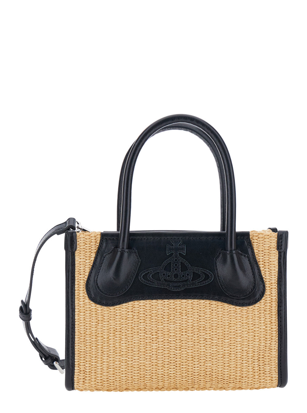 Vivienne Westwood Women 'Troy' Beige Small Handbag With Logo Orb Embossed On The Front And Raffia Effect In Cotton Blend For Women