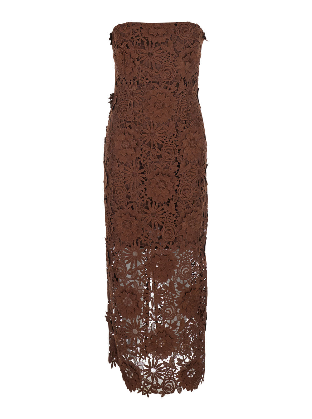 Rotate Women Brown Midi Dress With All-Over Floral Embroidery And Off Shoulder Design In Tech Fabric For Women