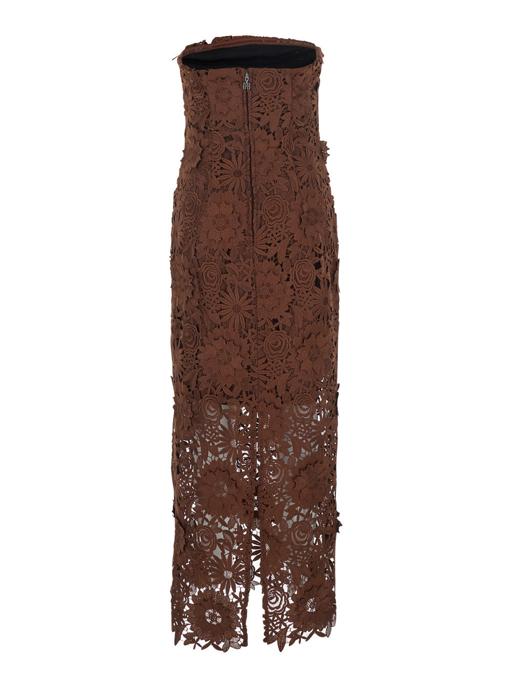 Rotate Women Brown Midi Dress With All-Over Floral Embroidery And Off Shoulder Design In Tech Fabric For Women