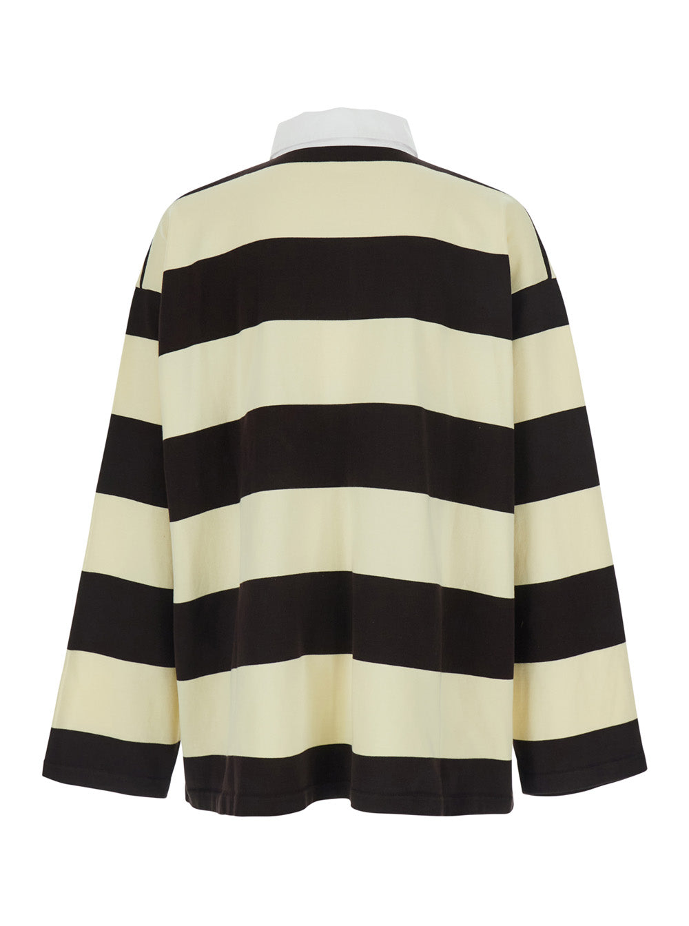 Balenciaga Men Brown Long Sleeve Polo Shirt With Logo Embroidery On The Front And All-Over Stripes In Cotton For Men