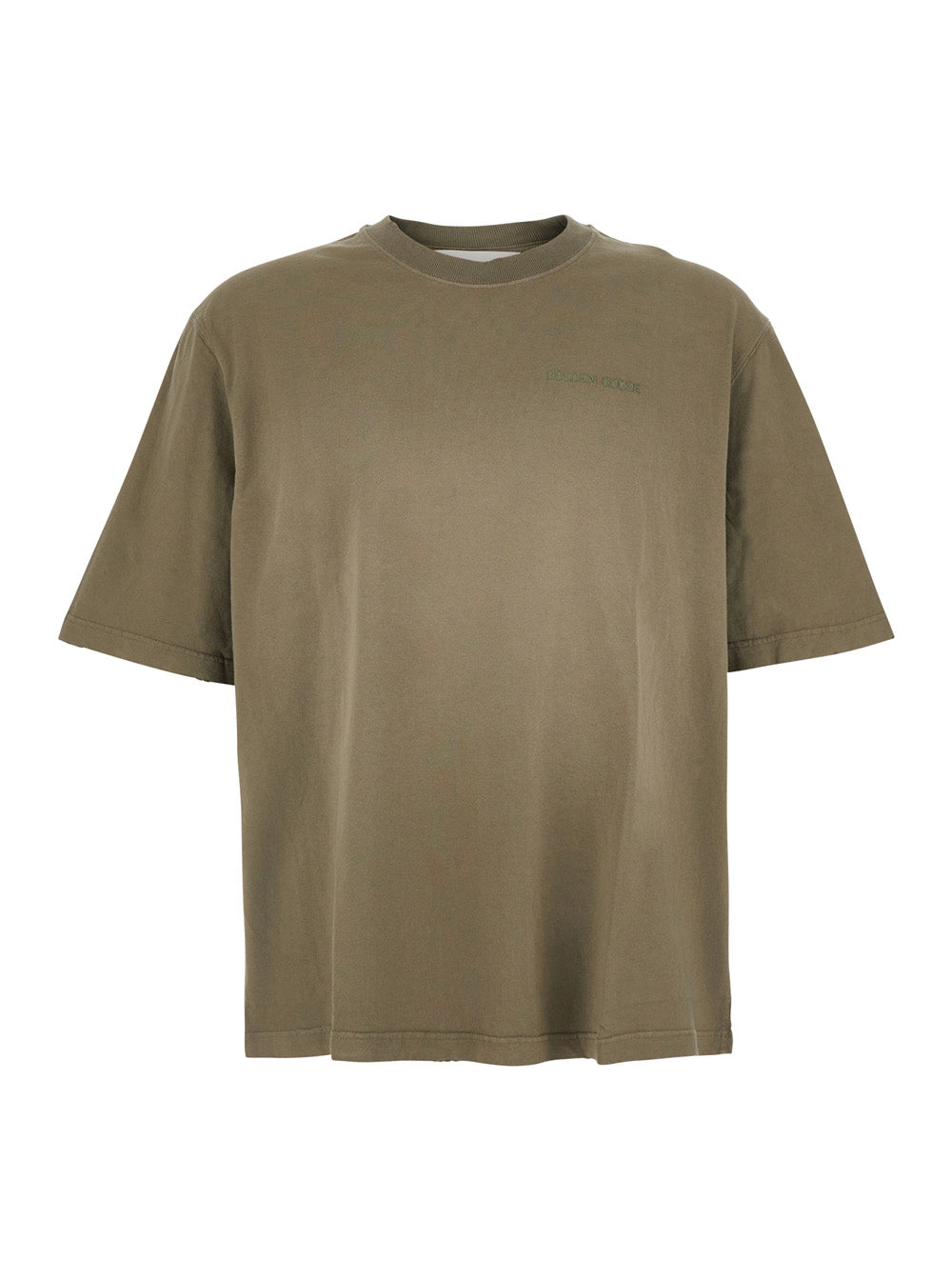 Golden Goose Men Brown Round Neck T-Shirt With Logo Lettering Embroidery On The Front In Cotton For Men