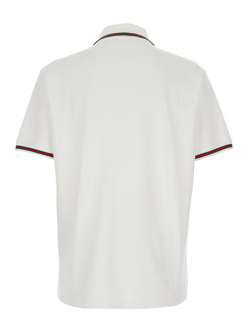 Gucci Men White Polo Shirt With Web Detail On Collar And Sleeves And Tone-On-Tone Logo Lettering On The Front In Cotton For Men