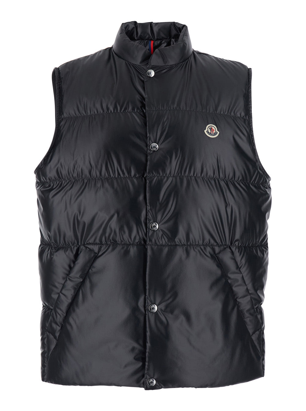 Moncler Men 'Restigo' Black Vest With Front Button Closure And Logo Patch On The Front In Tech Fabric Men