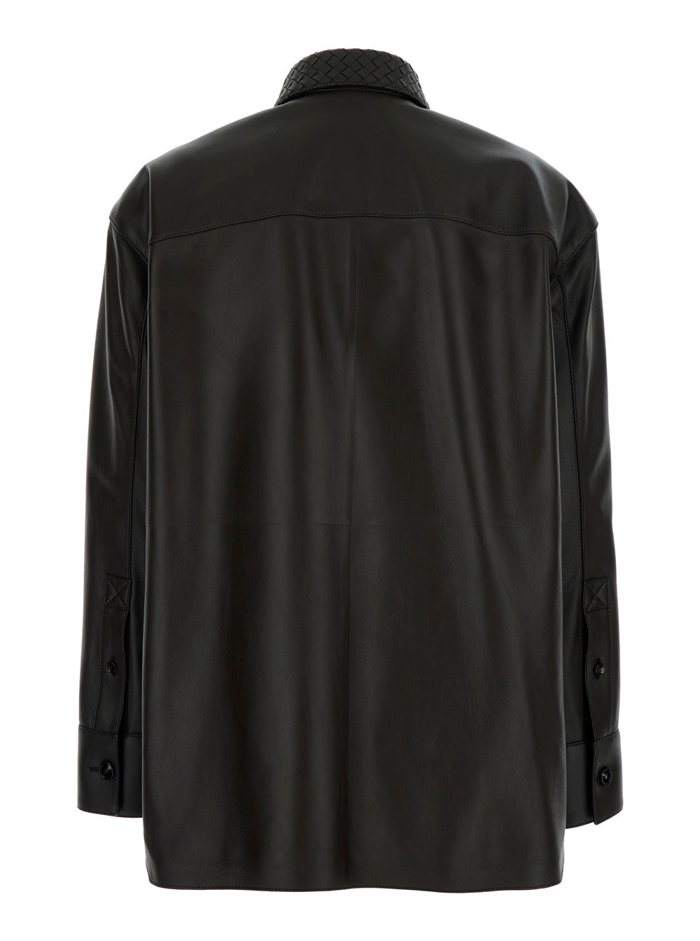 Bottega Veneta Women Brown Shirt With Classic Collar With Intreccio Detail In Leather For Women