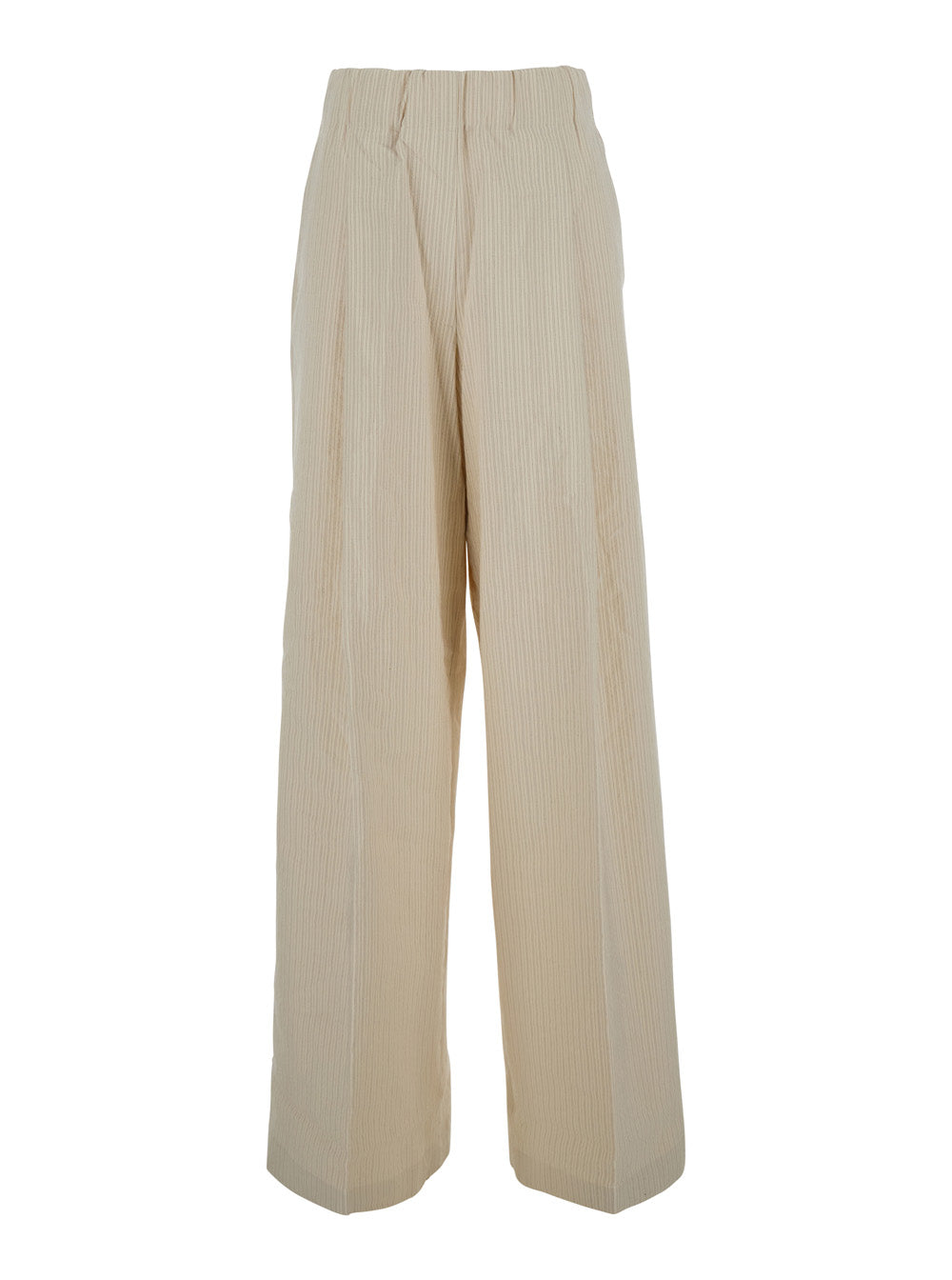 Dries Van Noten Women 'Pila' Beige Pants With Elasticated Waist And All-Over Striped Motif In Cotton For Women