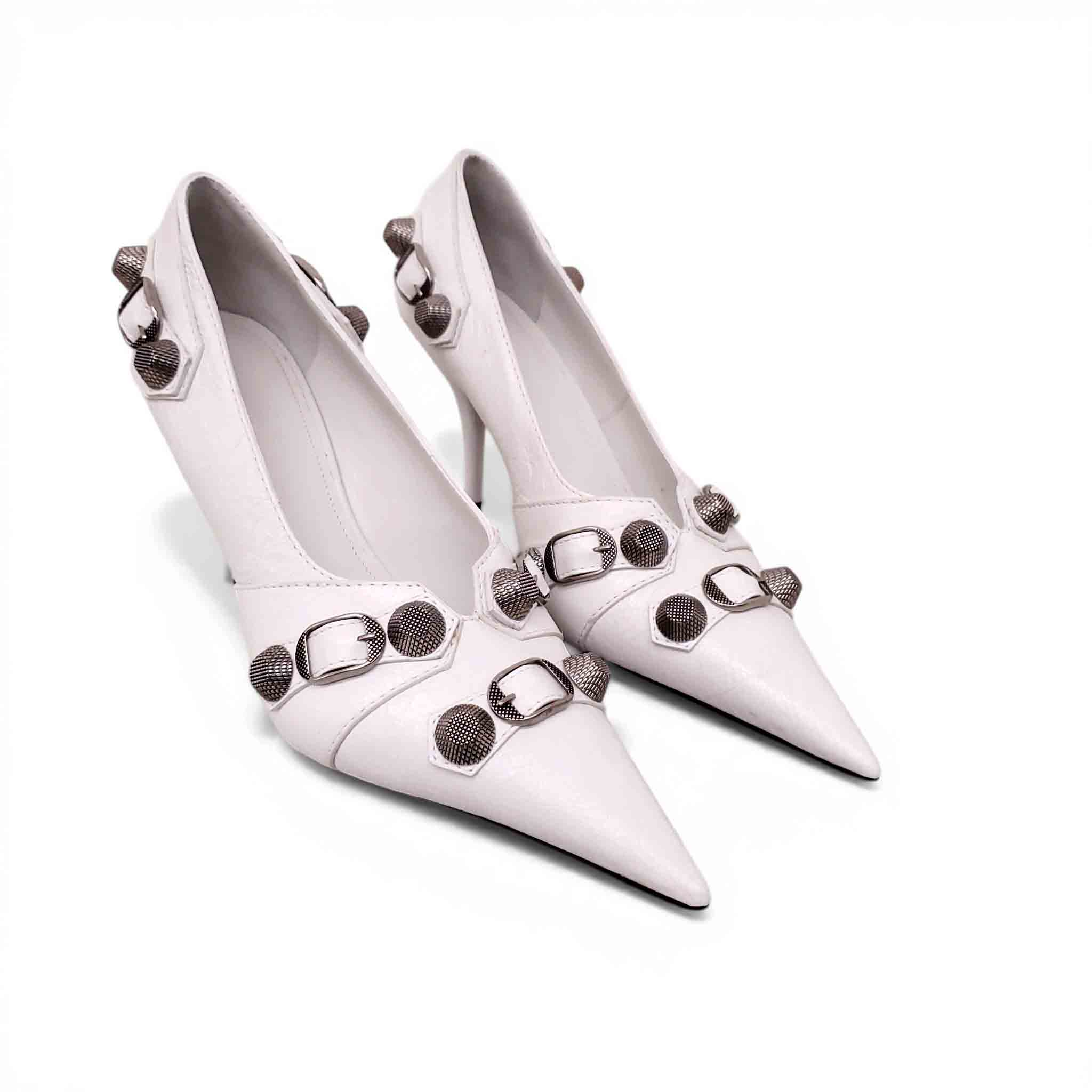 BALENCIAGA WHITE CAGOLE POINTED PUMPS - SIZE 38