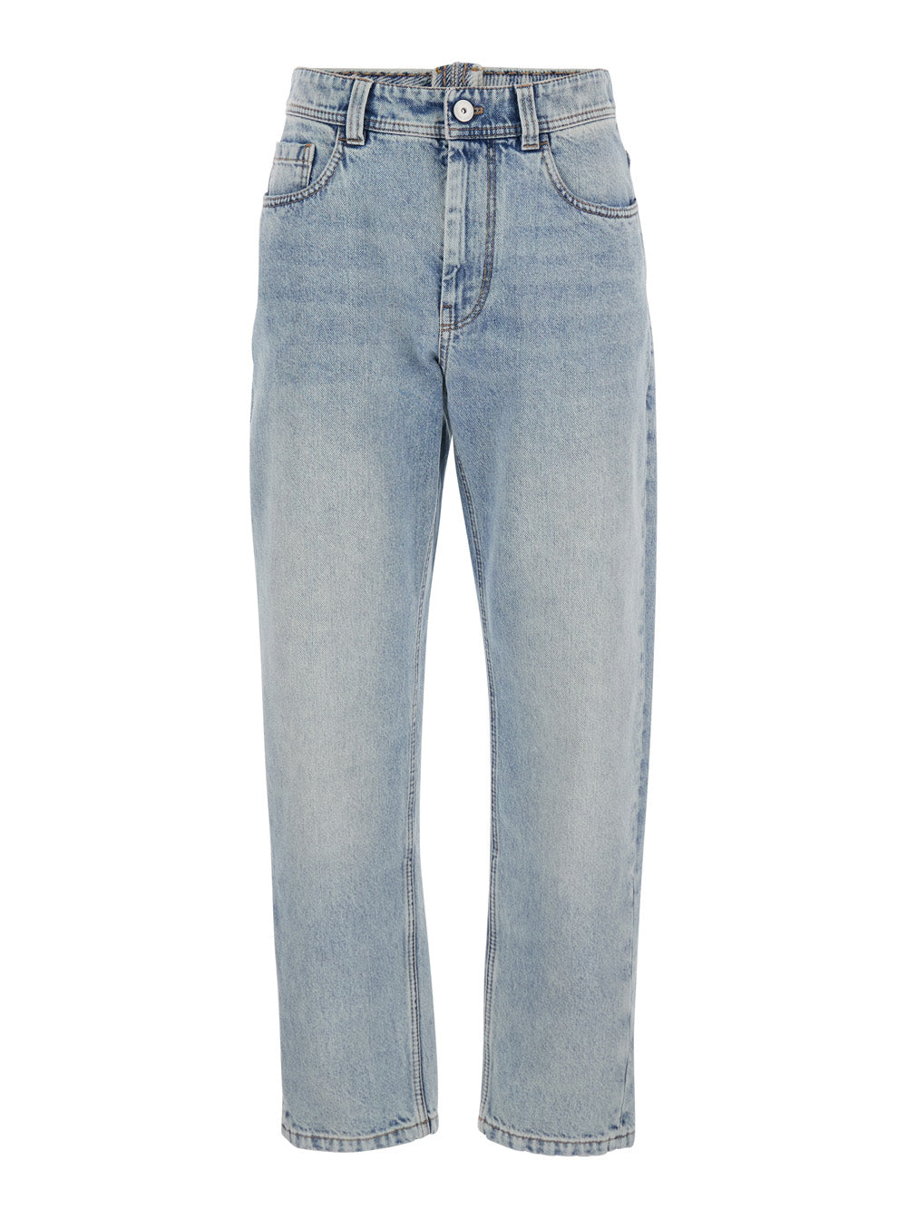 Brunello Cucinelli Women Light Blue Jeans With Logo Patch On The Back And Contrasting Stitching In Denim For Women
