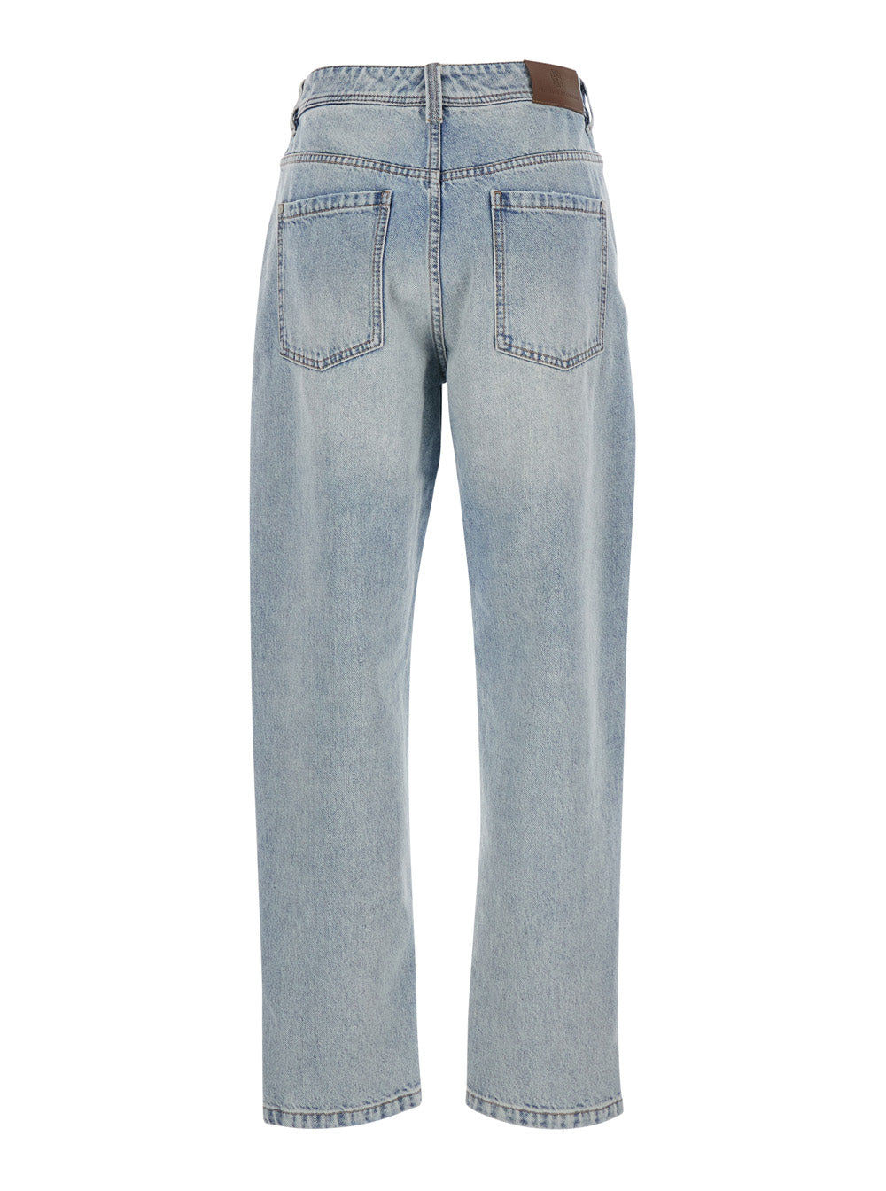 Brunello Cucinelli Women Light Blue Jeans With Logo Patch On The Back And Contrasting Stitching In Denim For Women