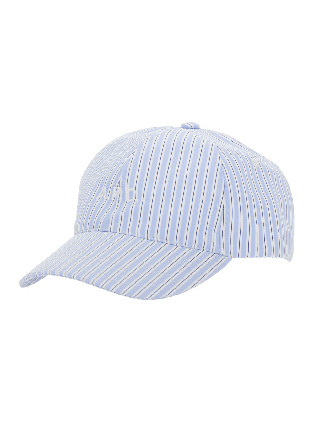 A.P.C. Men 'Charlie' Light Blue Baseball Hat With Logo Lettering On The Front And All-Over Stripes Motif In Cotton For Men
