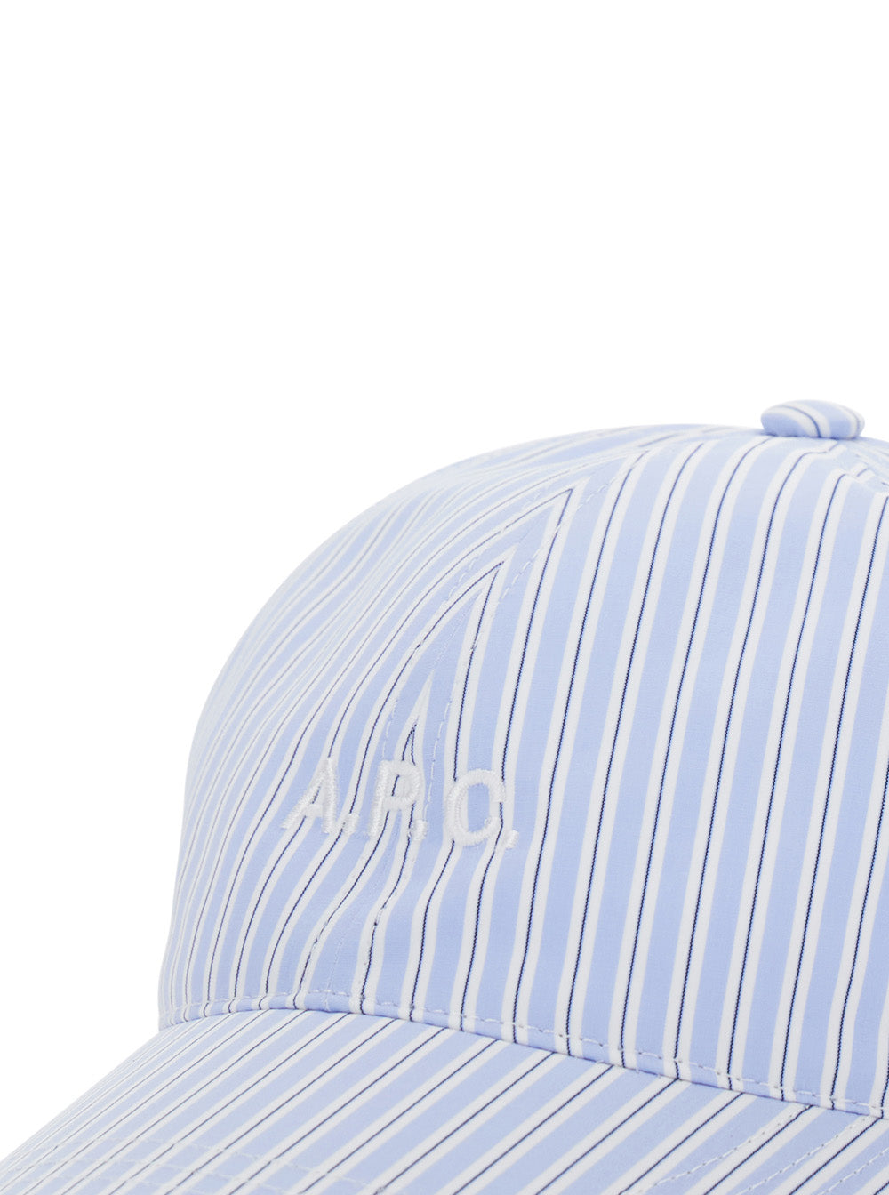 A.P.C. Men 'Charlie' Light Blue Baseball Hat With Logo Lettering On The Front And All-Over Stripes Motif In Cotton For Men
