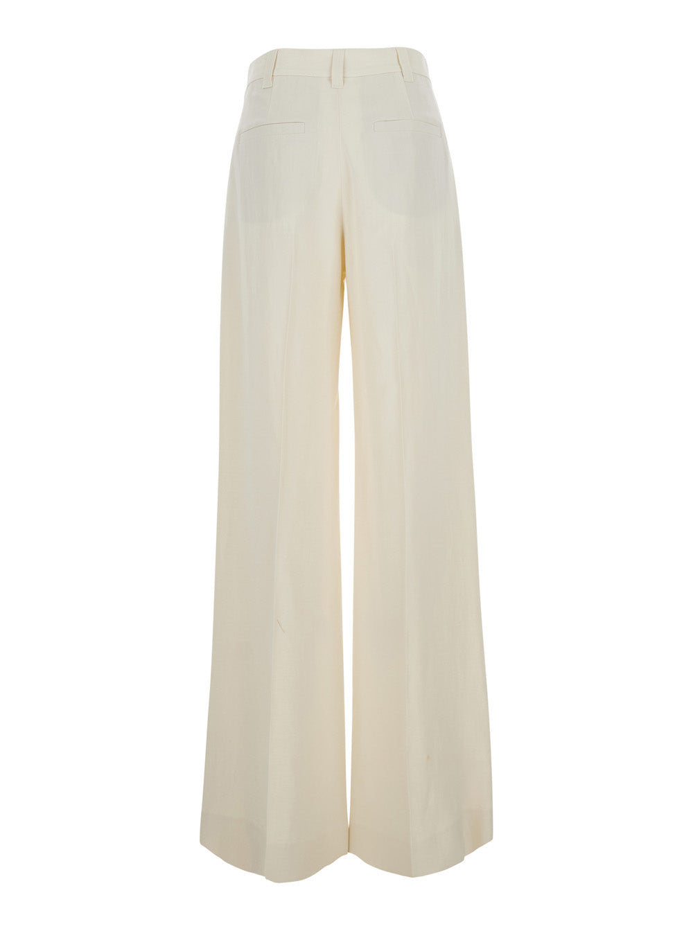 Brunello Cucinelli Women White Pants With Front Pleats And Wide Leg In Viscose And Linen Blend For Women