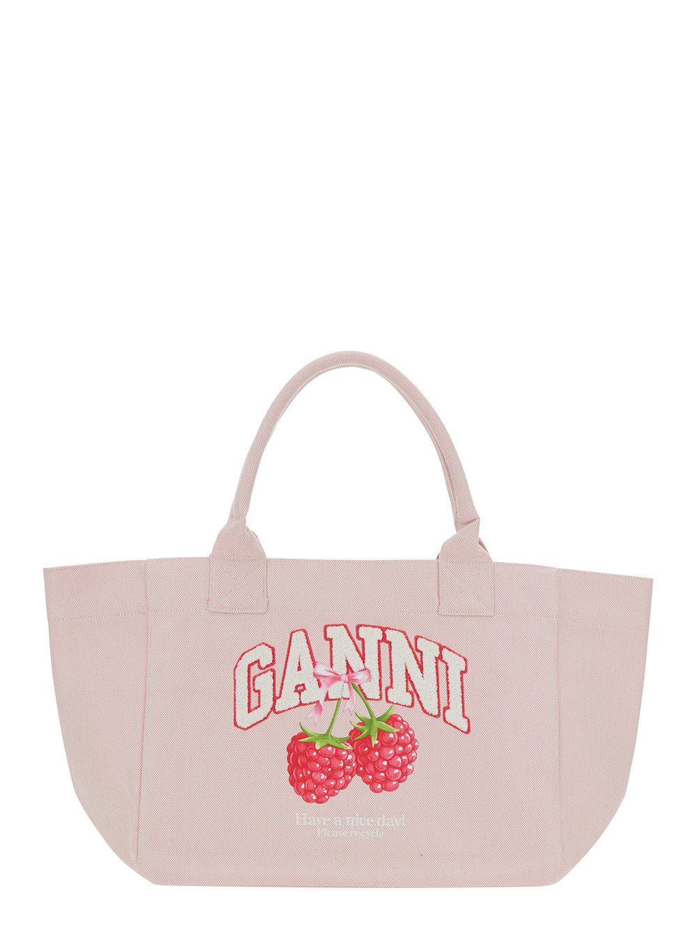 Ganni Women 'Trapeze Medium' Pink Tote Bag With Logo Lettering And Print On The Front In Cotton For Women