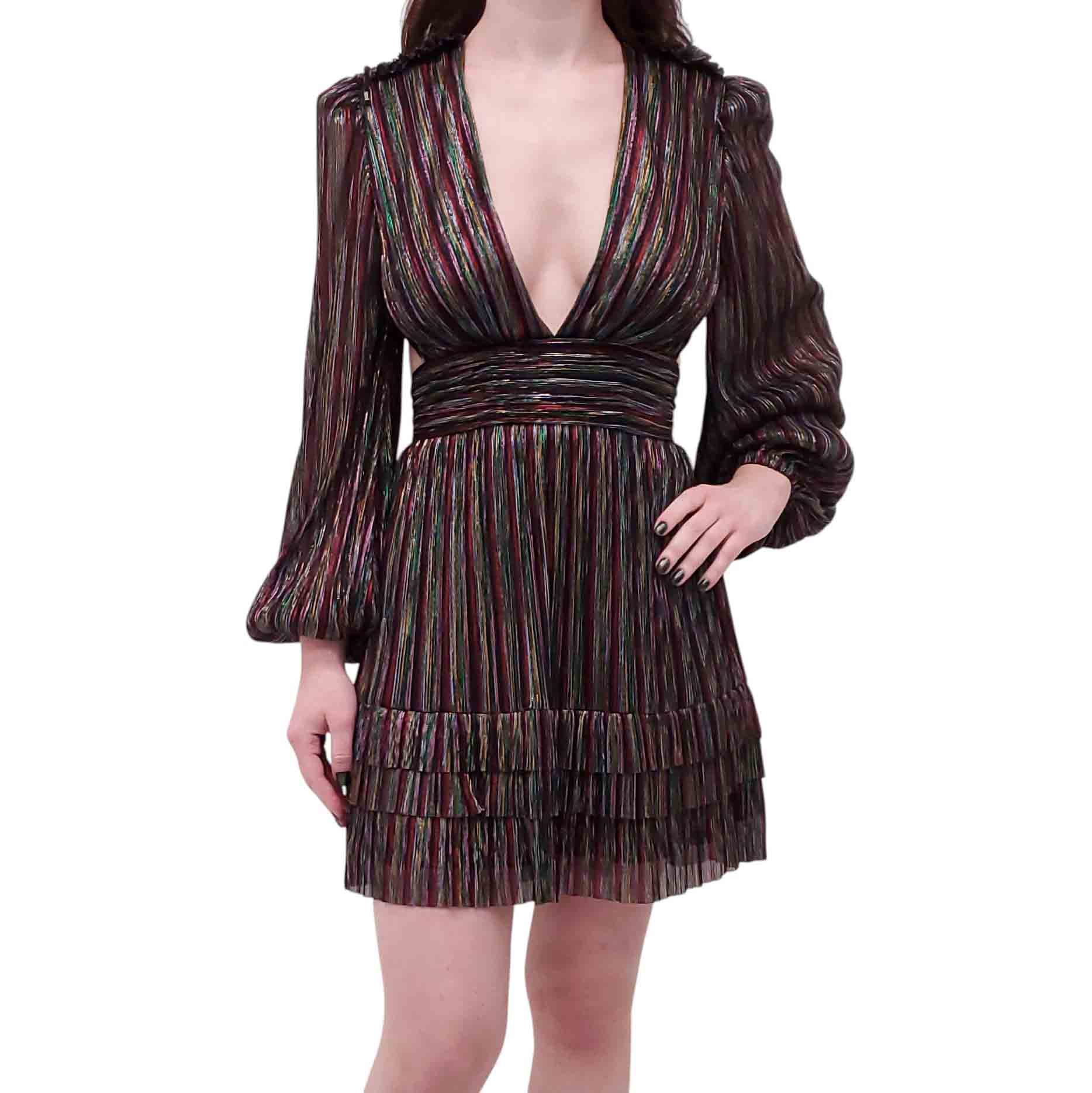 REBECCA VALLANCE MULTICOLOURED METALLIC MINI DRESS - SIZE US 4