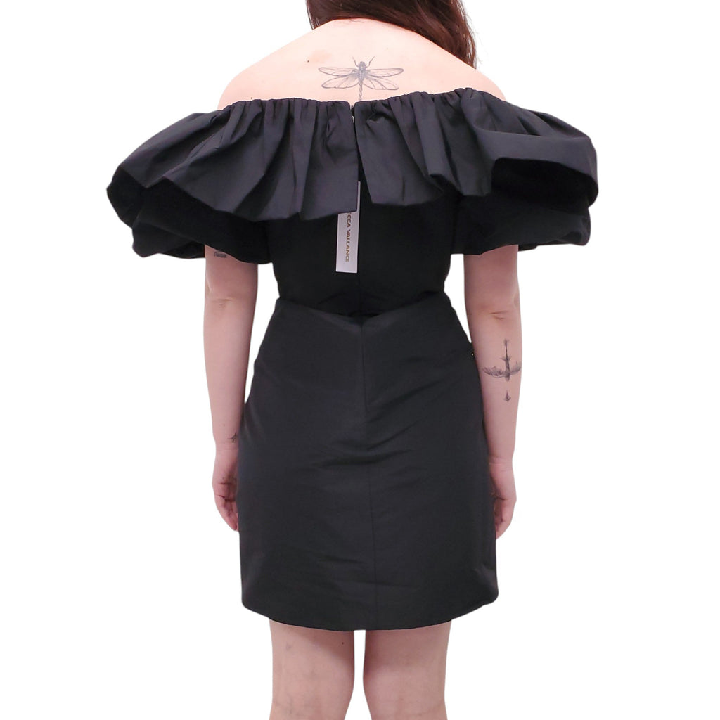 REBECCA VALLANCE BLACK PUFF MINI DRESS WITH CRYSTAL SWEETHEART NECKLINE - SIZE US 10