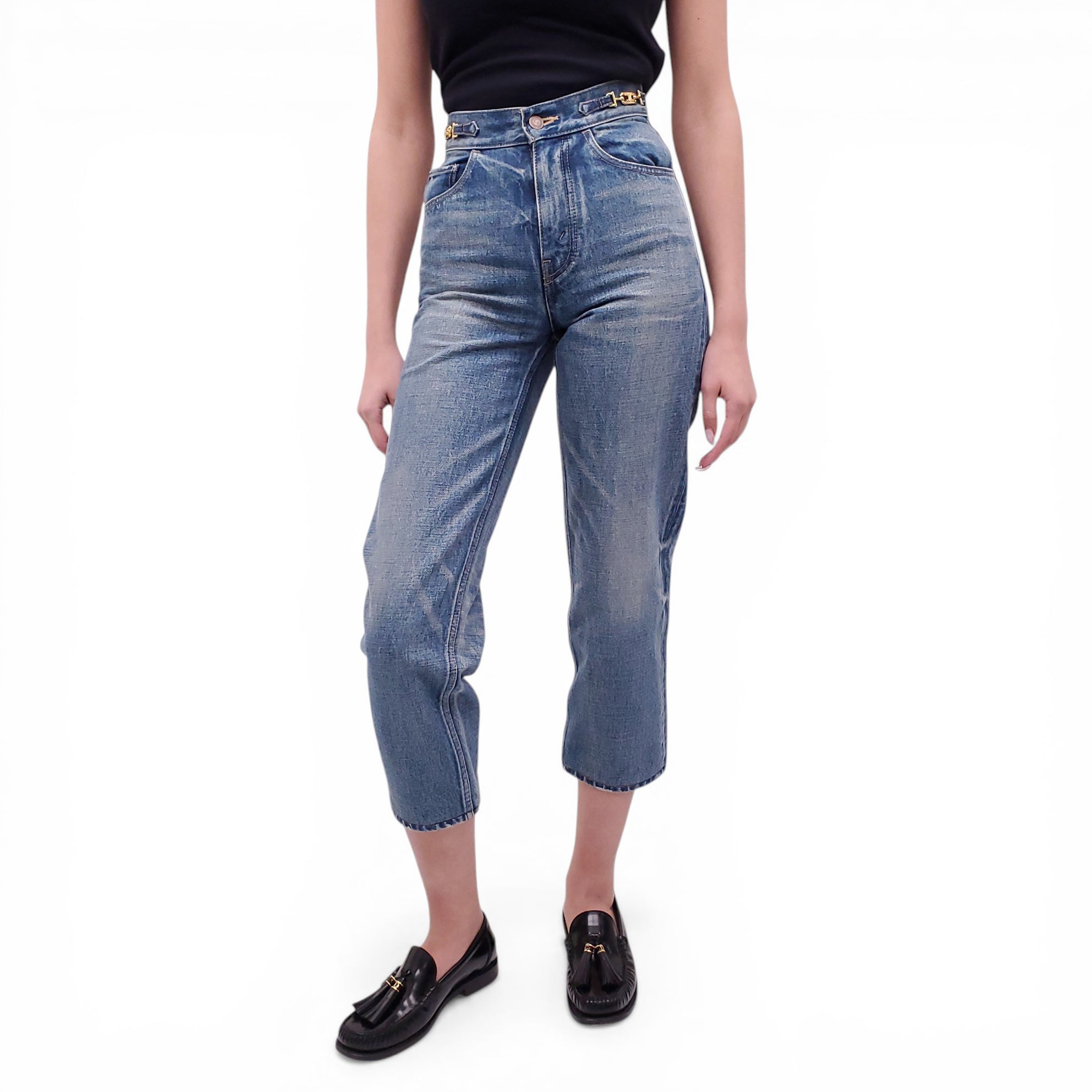 CELINE CROPPED STRAIGHT LEG TRIOMPHE JEANS - SIZE 24
