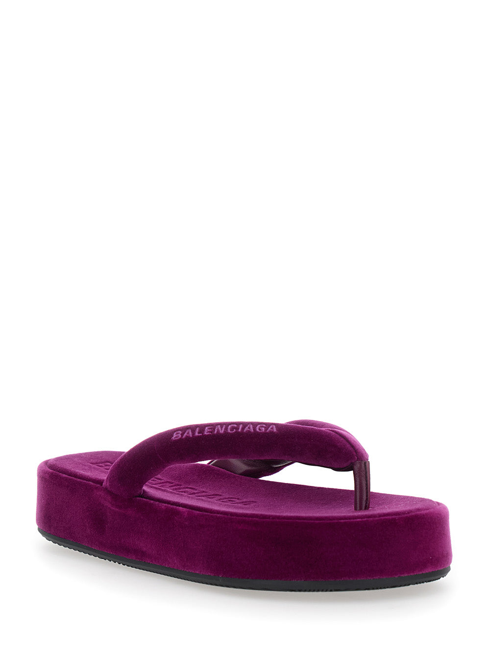 Balenciaga Women 'Jet Leg' Violet Sandals With Thong Design And Logo Lettering On The Strap In Cotton Blend For Women
