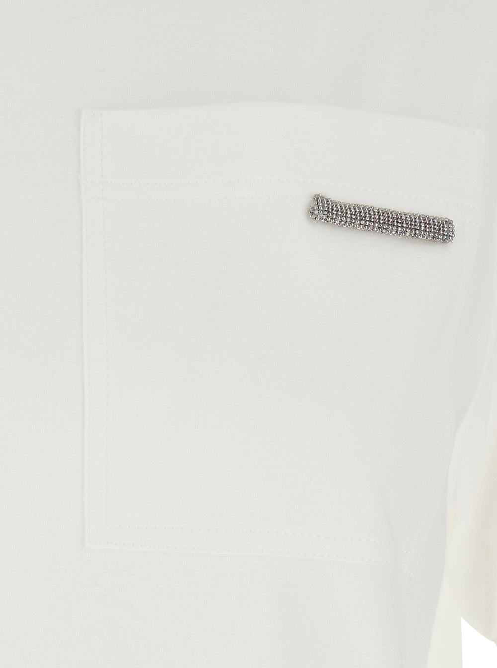 Brunello Cucinelli Women White Crew Neck T-Shirt With Monile Detail On The Front In Cotton For Women