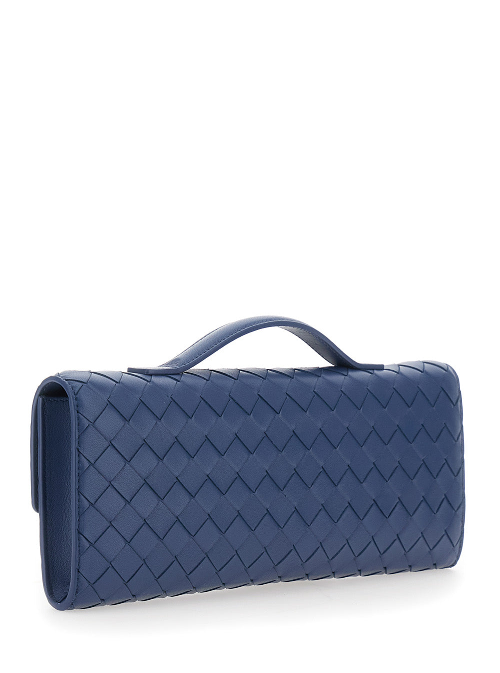 Bottega Veneta Women 'Andiamo' Blue Clutch With Handle And Intreccio Motif In Leather For Women