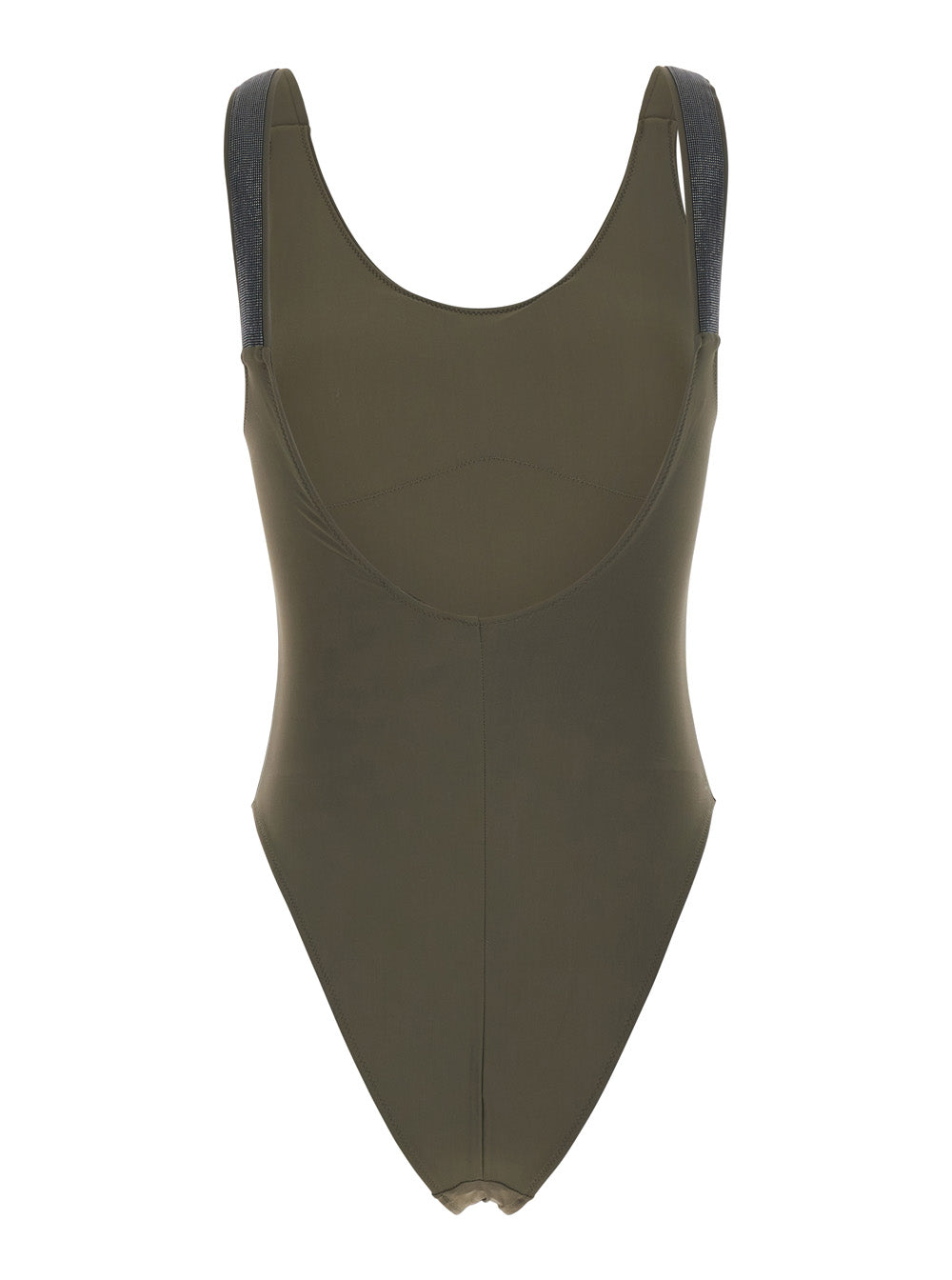 Brunello Cucinelli Women Green One-Piece Swimsuit With Monil Decoration On The Straps In Stretch Tech Fabric For Women