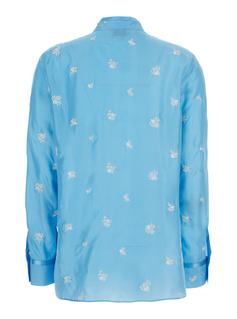 Forte_Forte Women Light Blue Shirt With Mandarin Collar And All-Over Floral Embroidery In Silk For Women