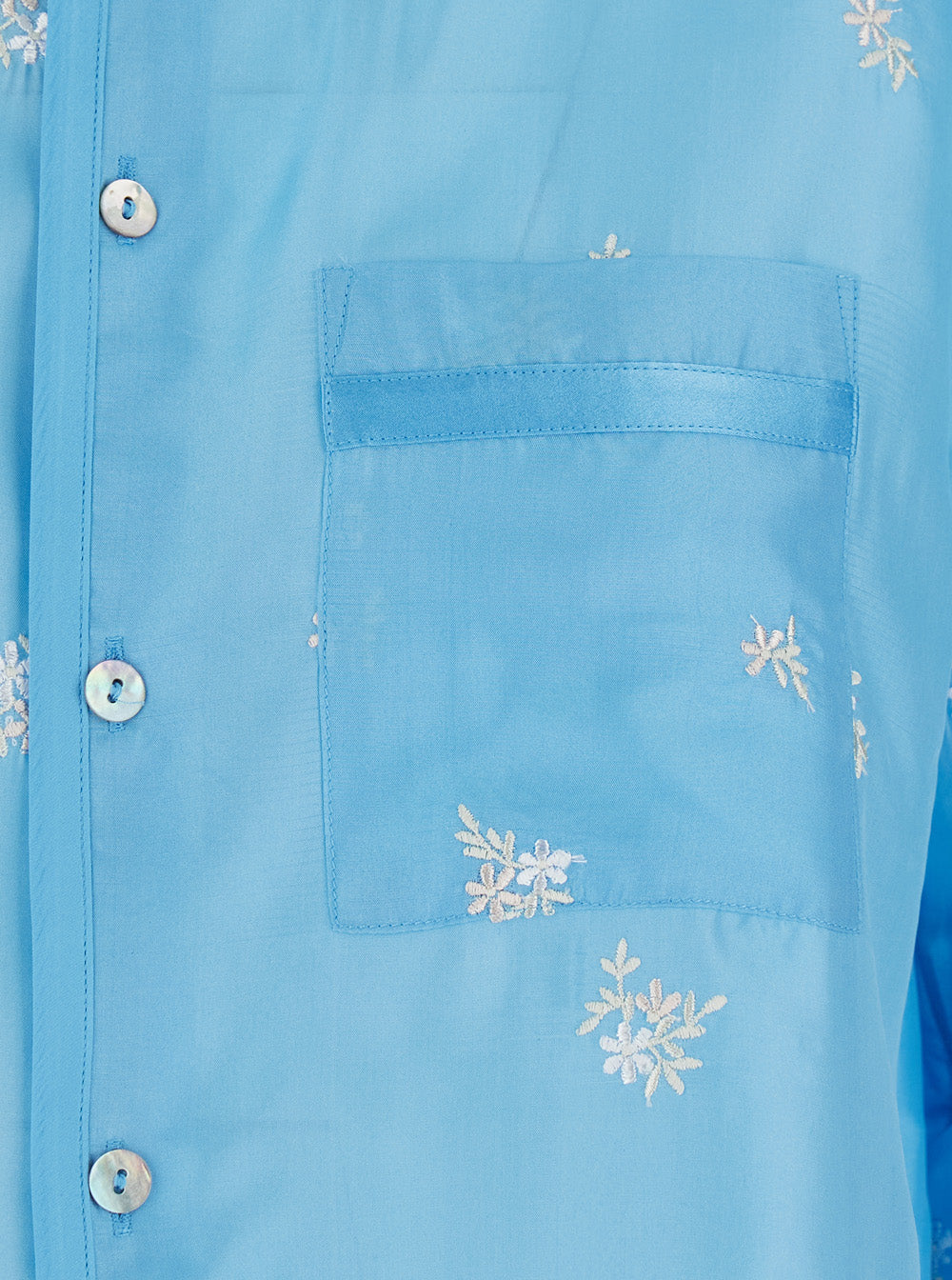 Forte_Forte Women Light Blue Shirt With Mandarin Collar And All-Over Floral Embroidery In Silk For Women