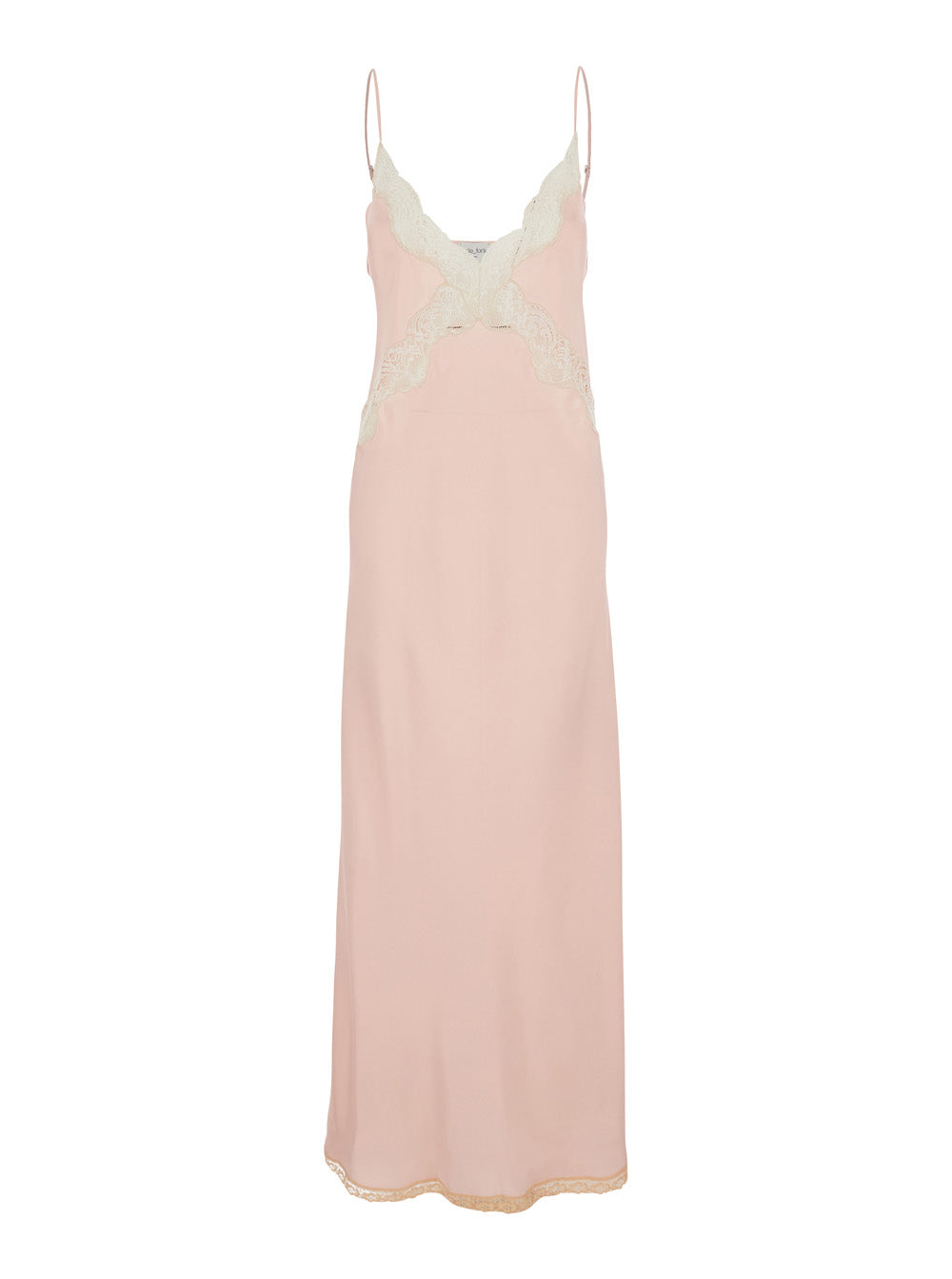 Forte_Forte Women Pink Long Slip Dress With Lace Decoration On The Front In Viscose For Women