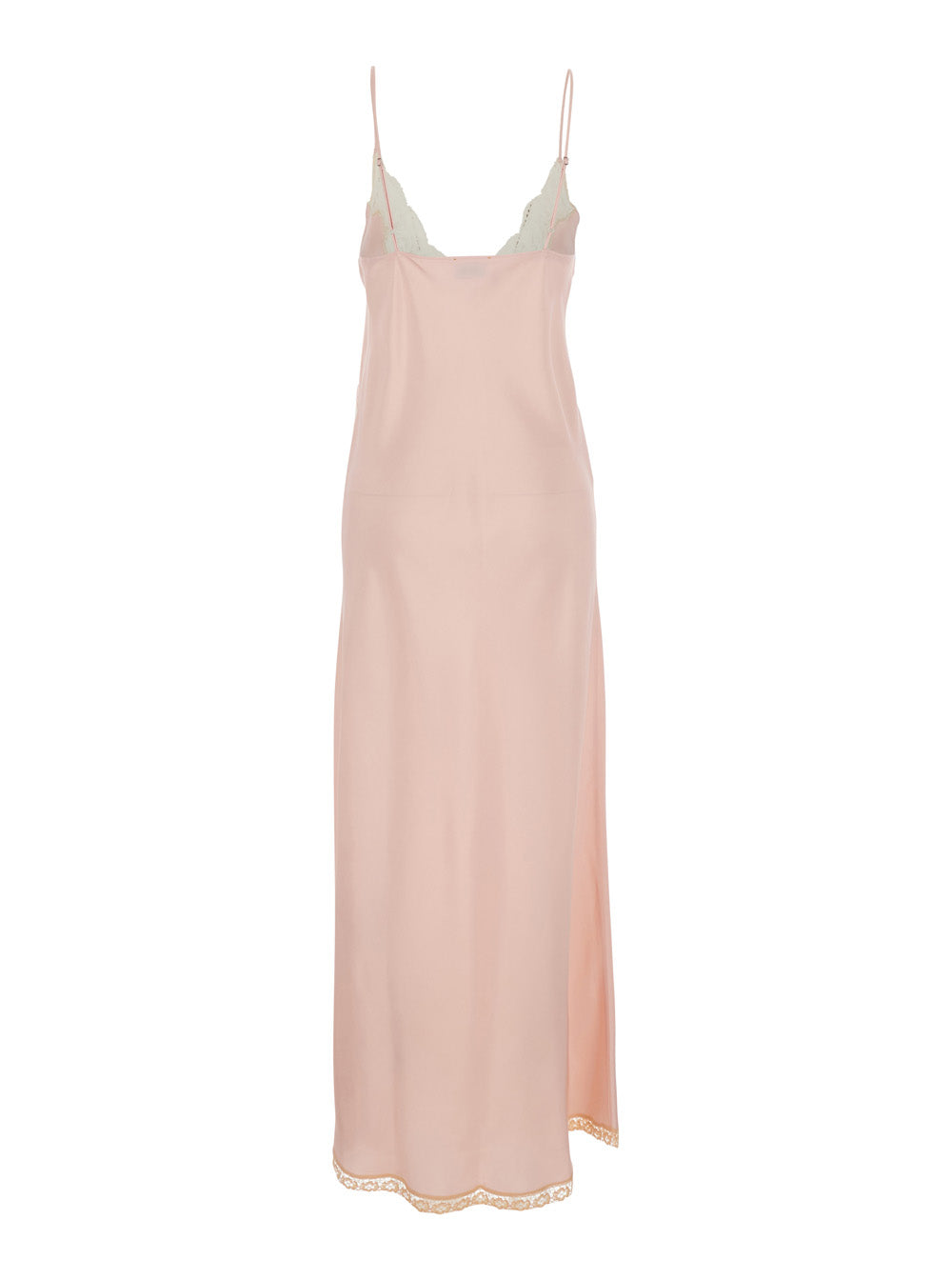 Forte_Forte Women Pink Long Slip Dress With Lace Decoration On The Front In Viscose For Women