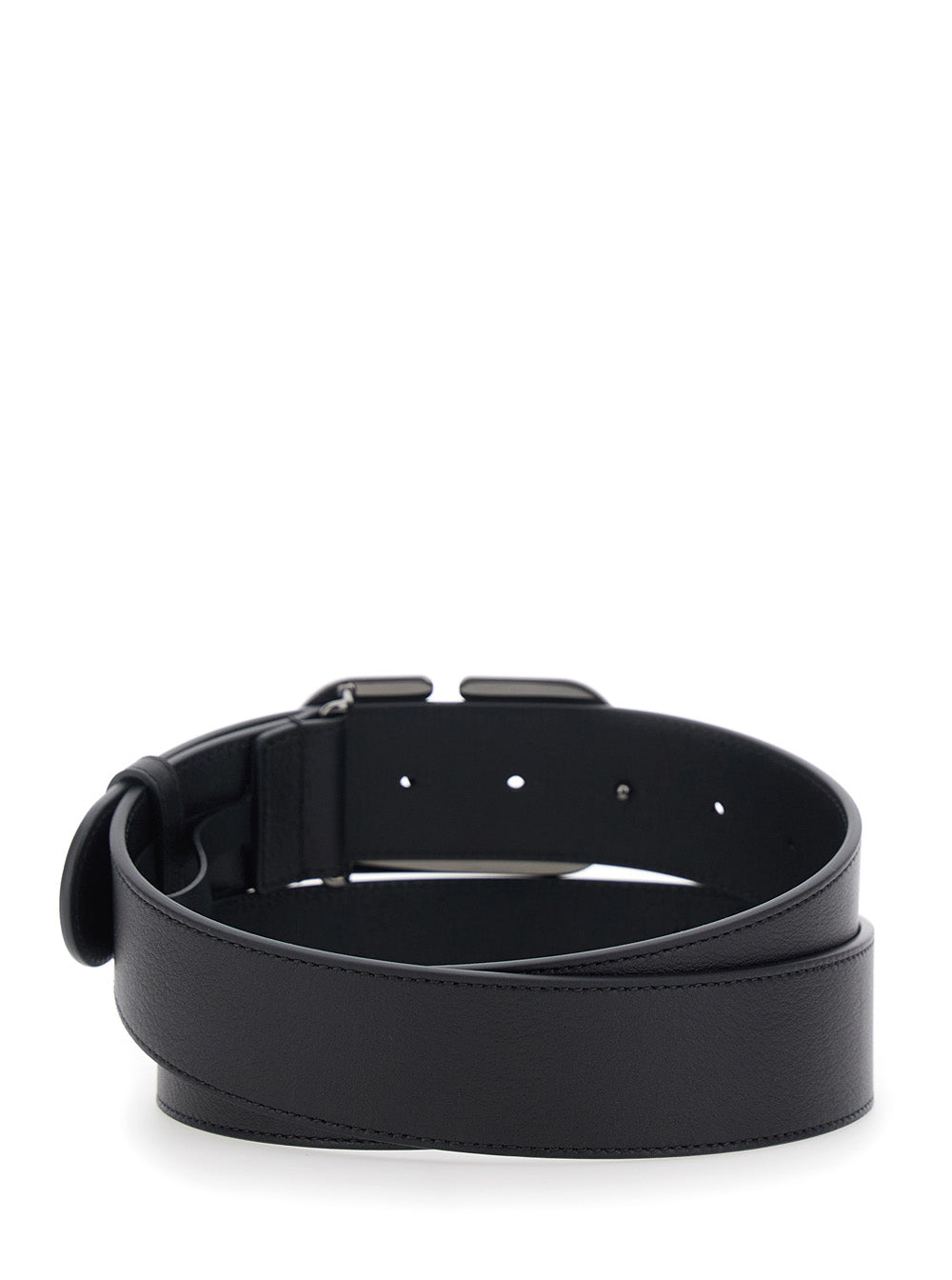 Valentino Garavani Men Black Belt With Vlogo Plaque Closure On The Front In Leather For Men