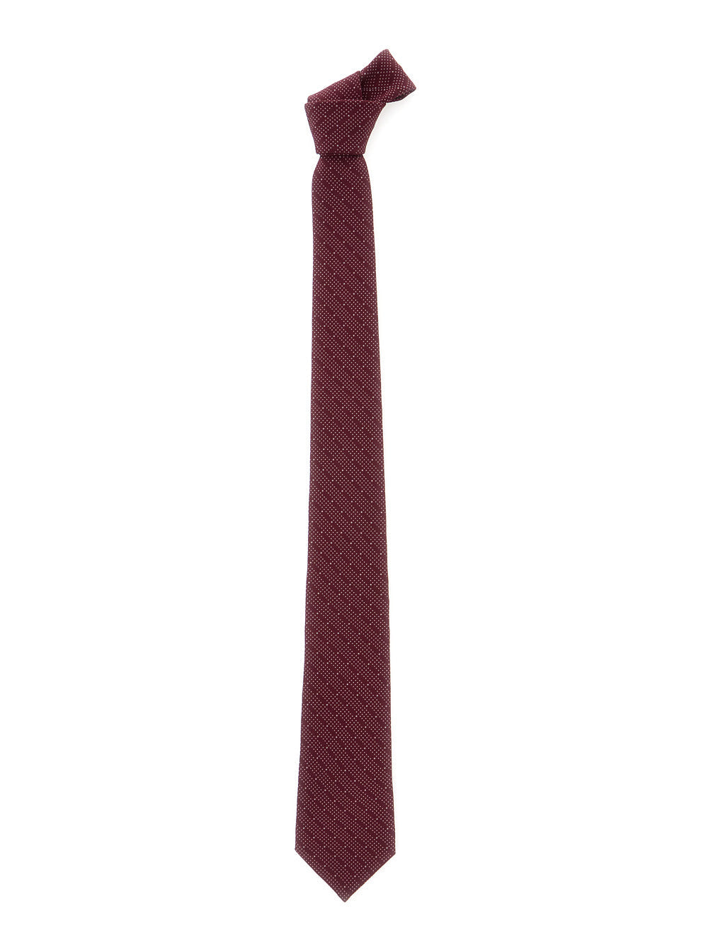 Saint Laurent Men Bordeaux Tie With All-Over Polka Dot Motif In Silk For Men