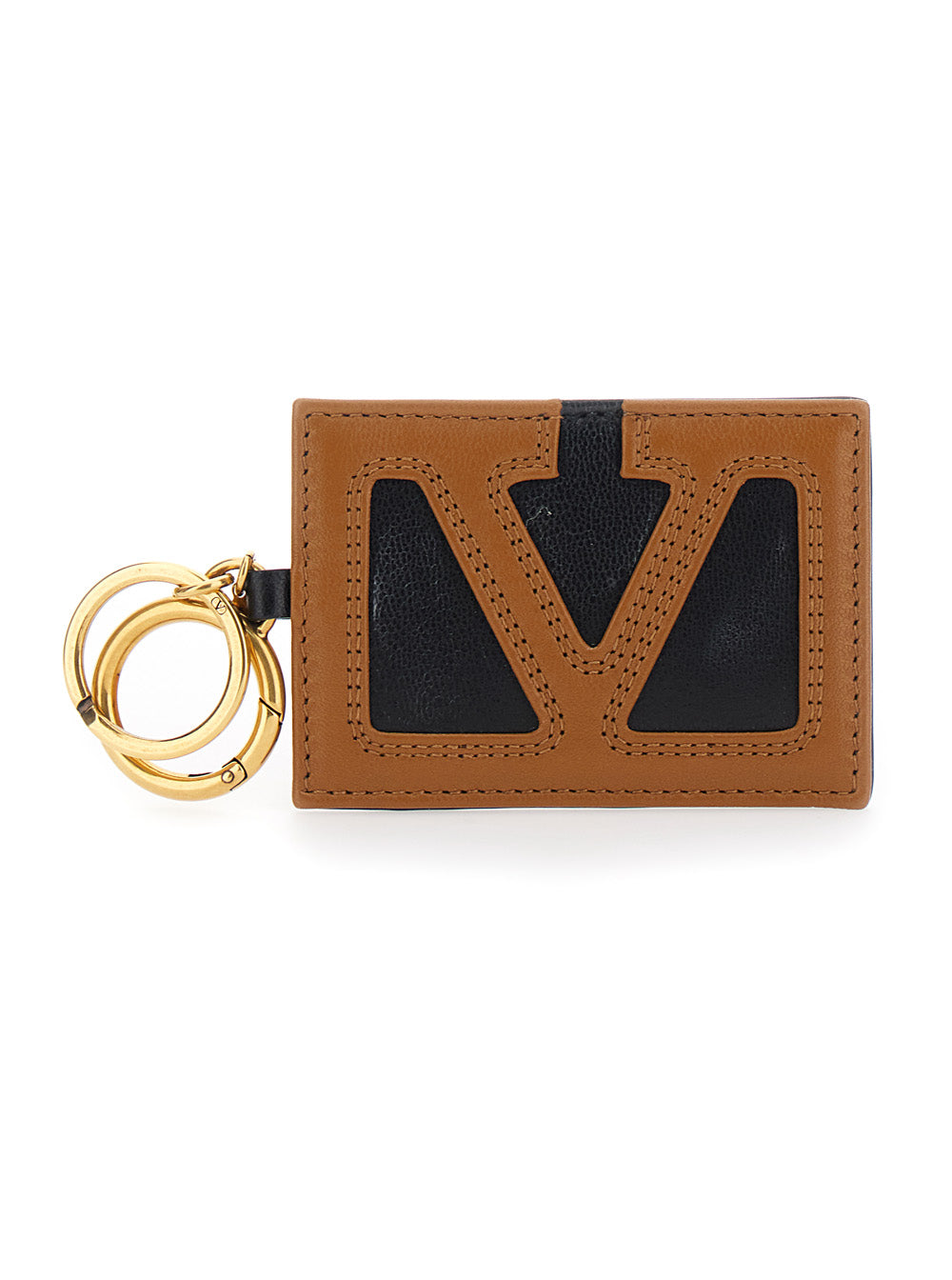 Valentino Garavani Men Brown Keychain With Ring Closure And Rectangular Design With Vlogo On The Front In Leather For Men
