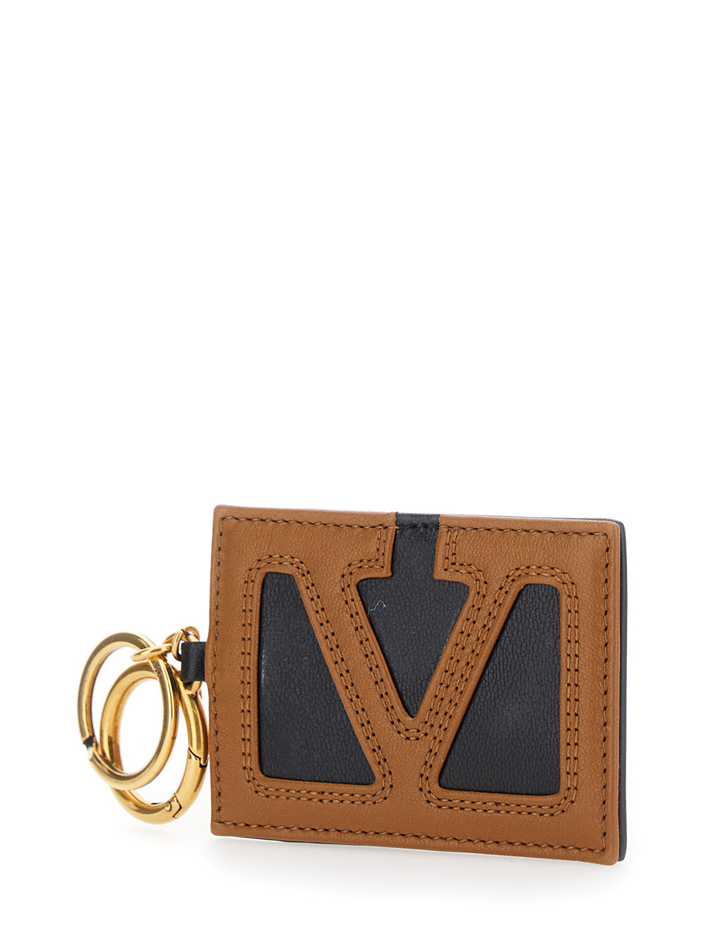 Valentino Garavani Men Brown Keychain With Ring Closure And Rectangular Design With Vlogo On The Front In Leather For Men