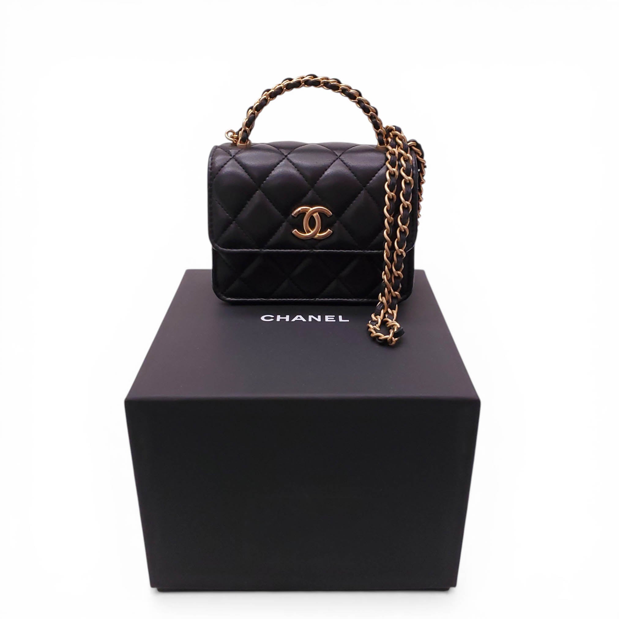 CHANEL MINI LEATHER CROSSBODY BAG WITH TOP HANDLE
