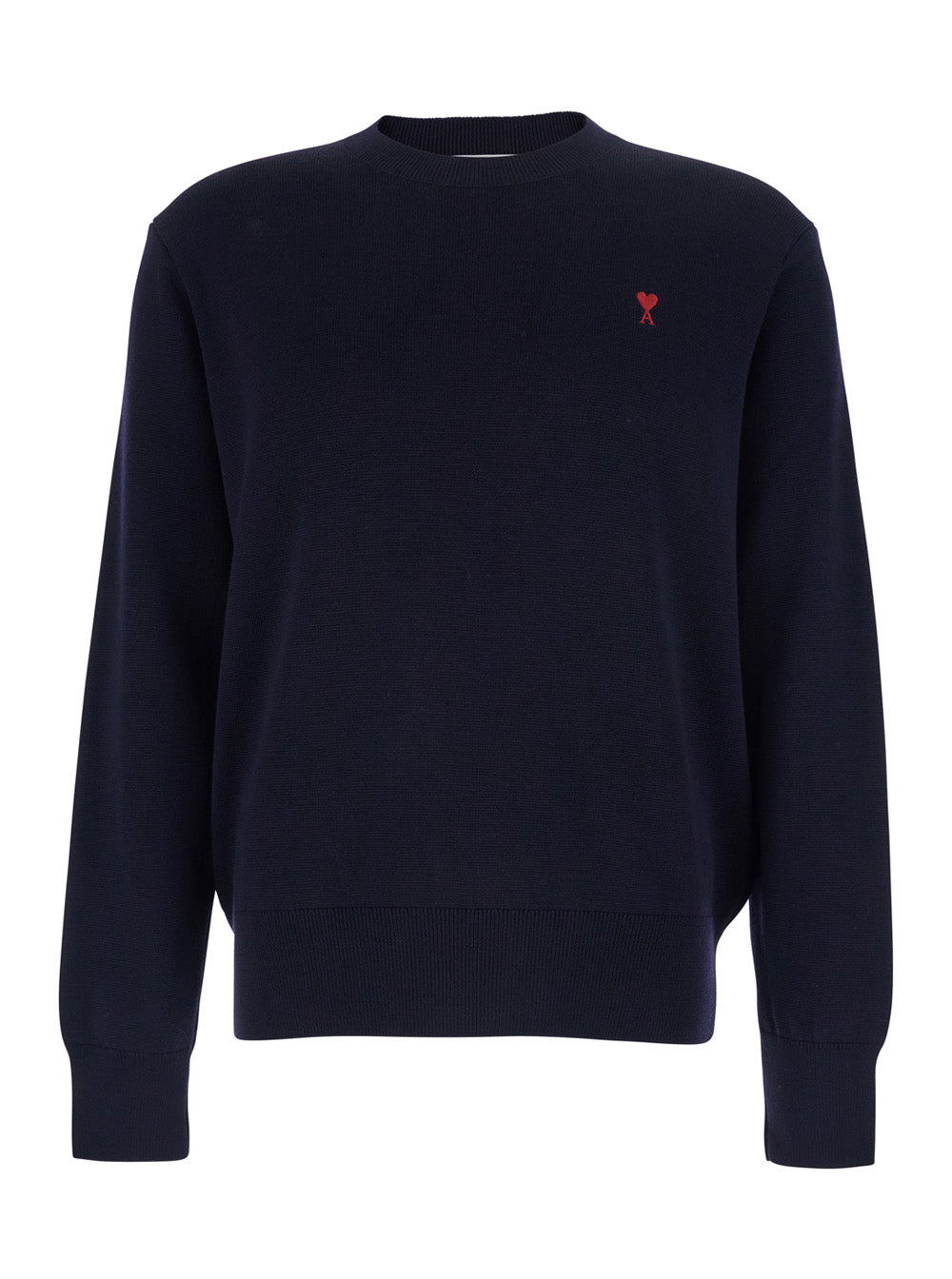 Ami Paris Men Crewneck Sweater With Adc Embroidery On The Front In Wool Blend Blue Men